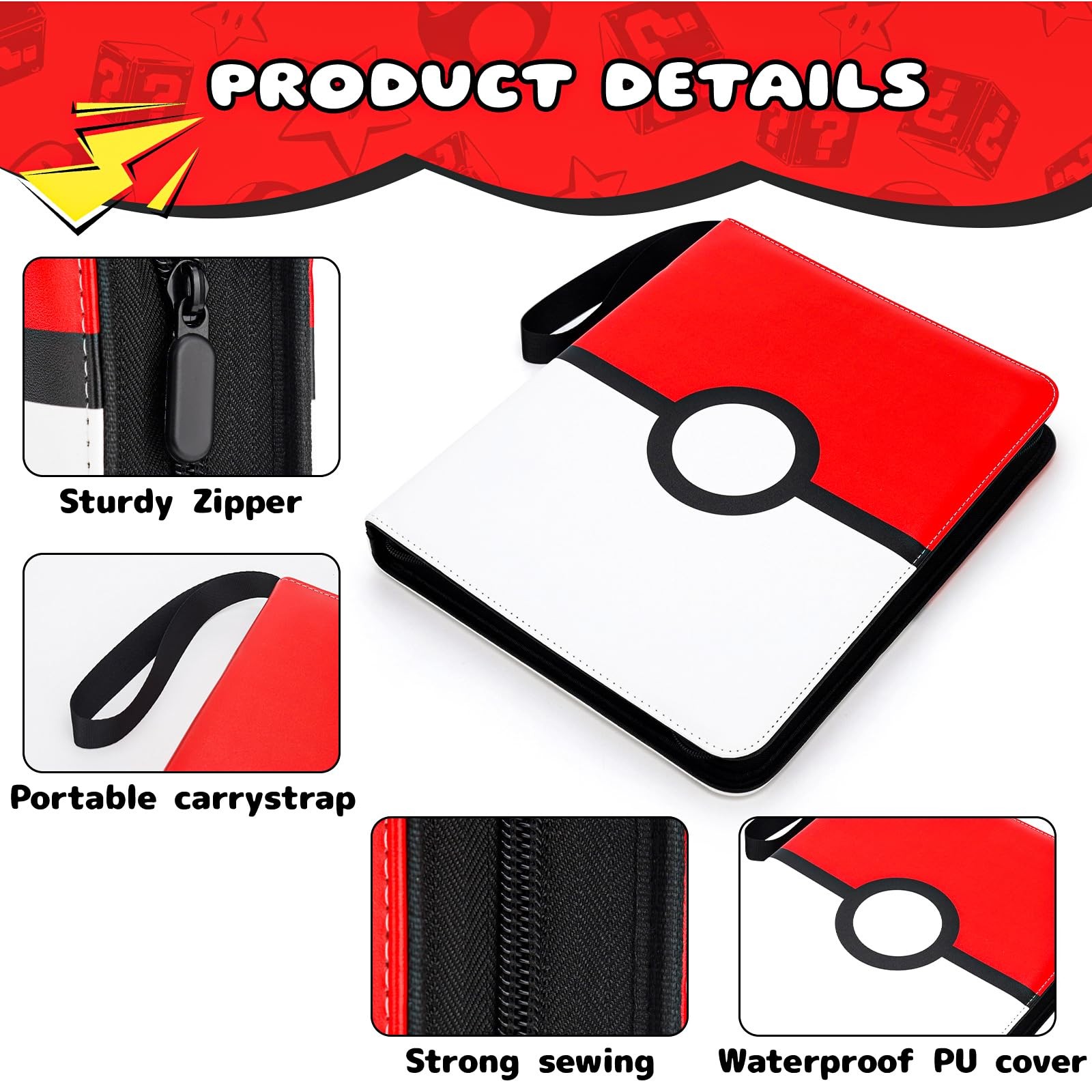 Card Binder 9 Pocket, 900 Pockets Extra Large Trading Large, Red & White