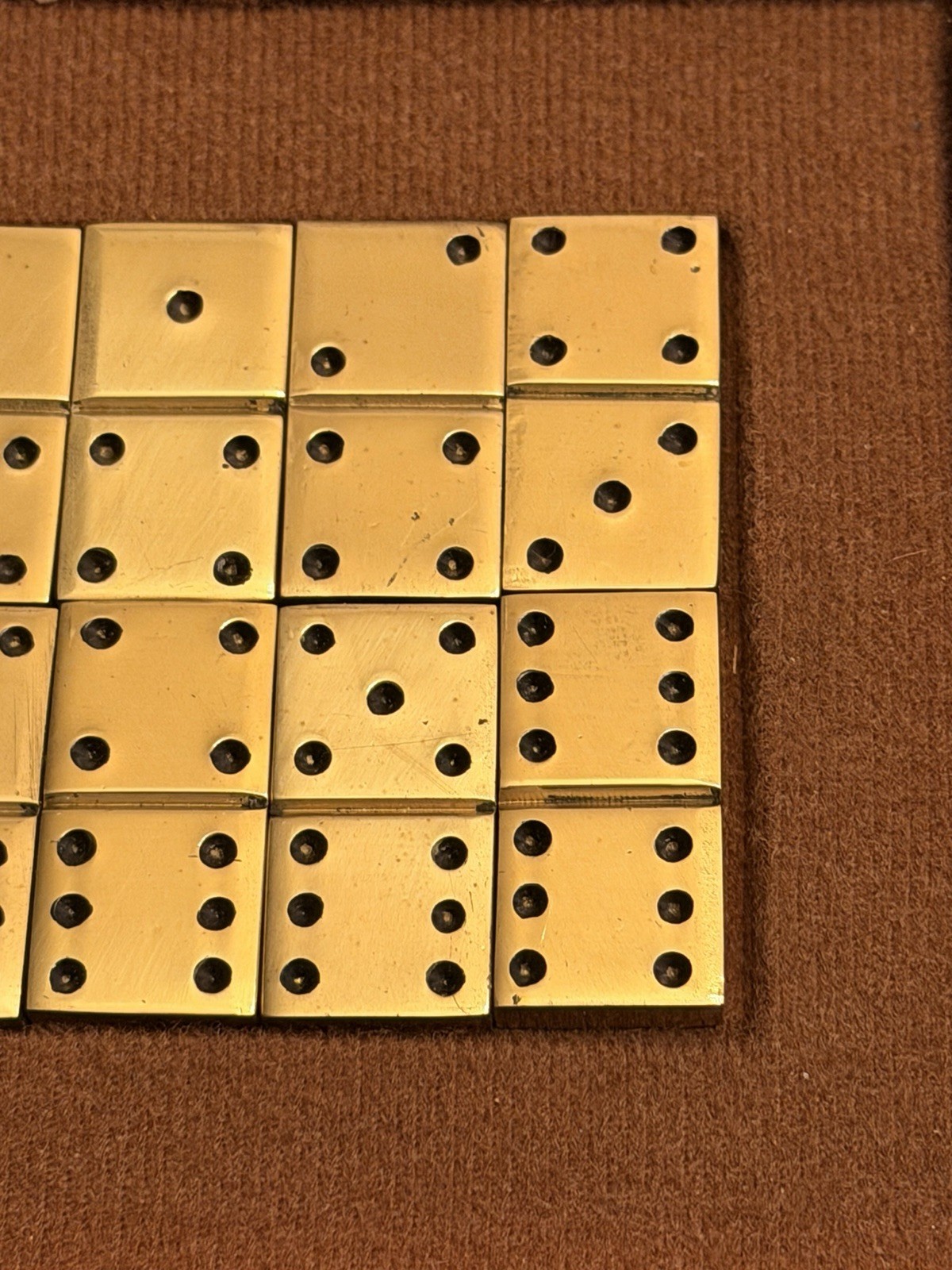 Vintage Mid-Century Solid Brass Double Six Dominoes Set(28) in FauxLeather Case