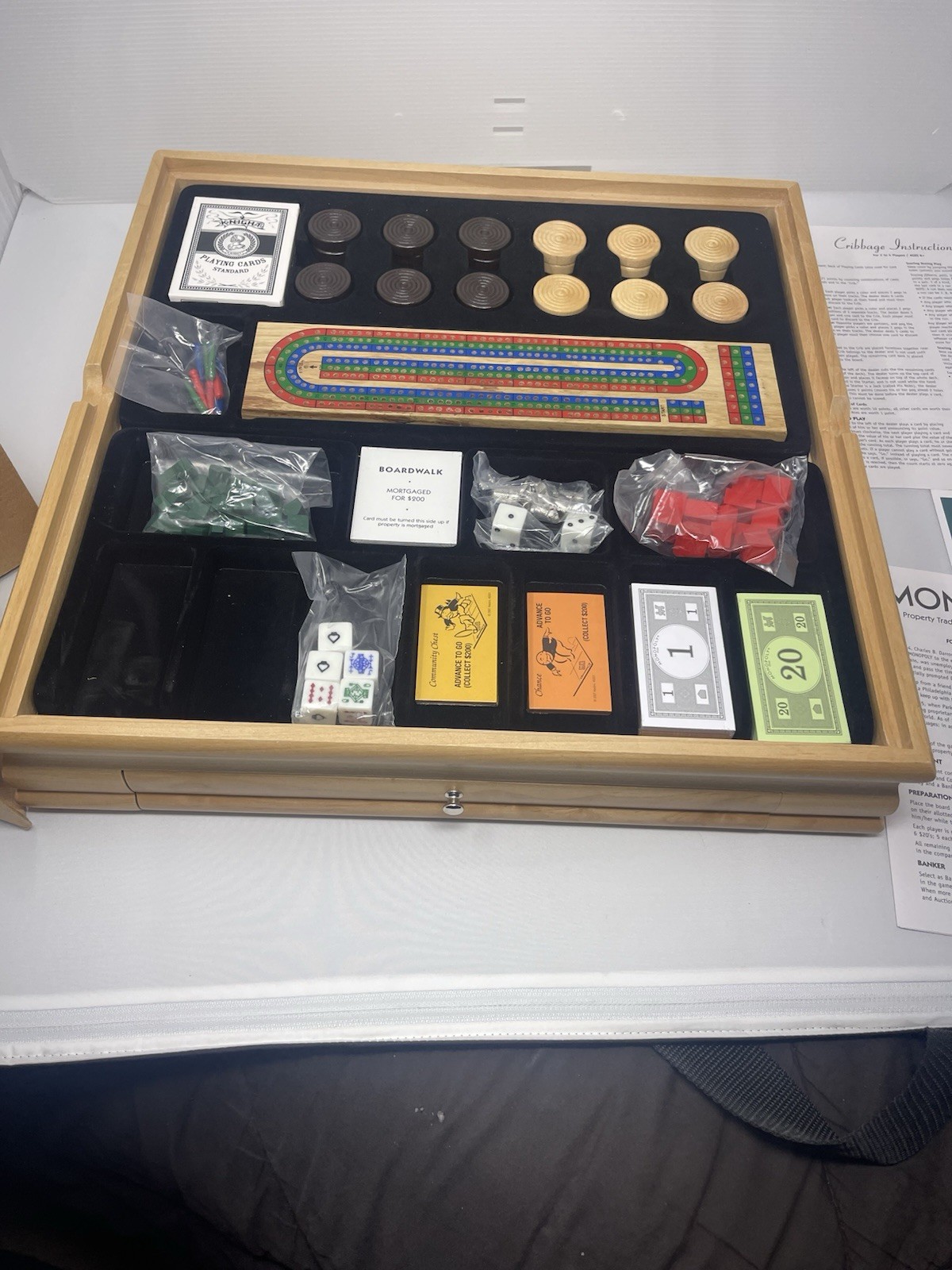 Monopoly & Clue + 6 Classic Games In Wood Cabinet Complete GREAT CONDITION!!