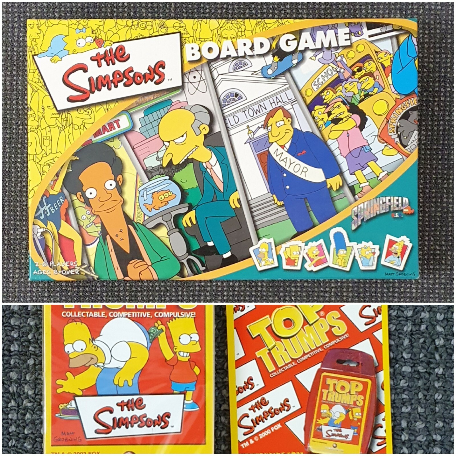 🔶️THE SIMPSONS BOARD GAME SPRINGFIELD USA COMPLETE 2000 +TOP TRUMPS 2003