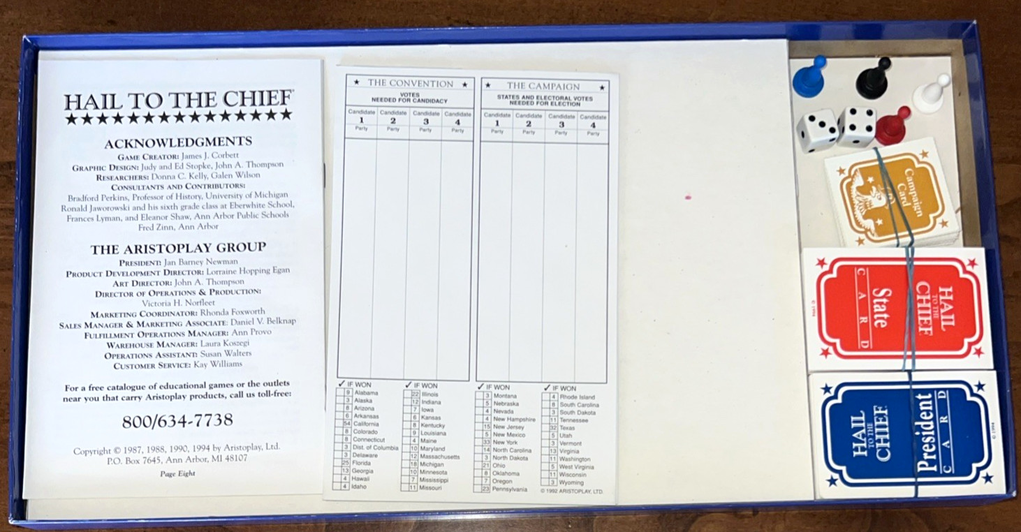 Hail To The Chief Board Game Aristoplay 1995 Presidents
