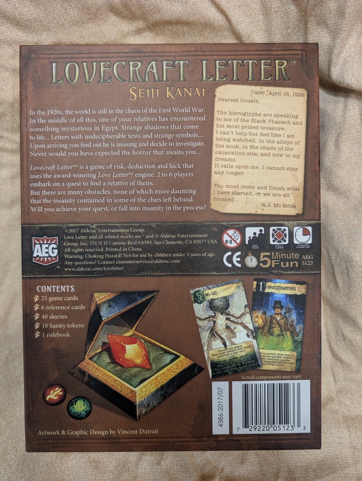 Lovecraft Letter Card Game Complete Cards and Tokens AEG Seiji Kanai