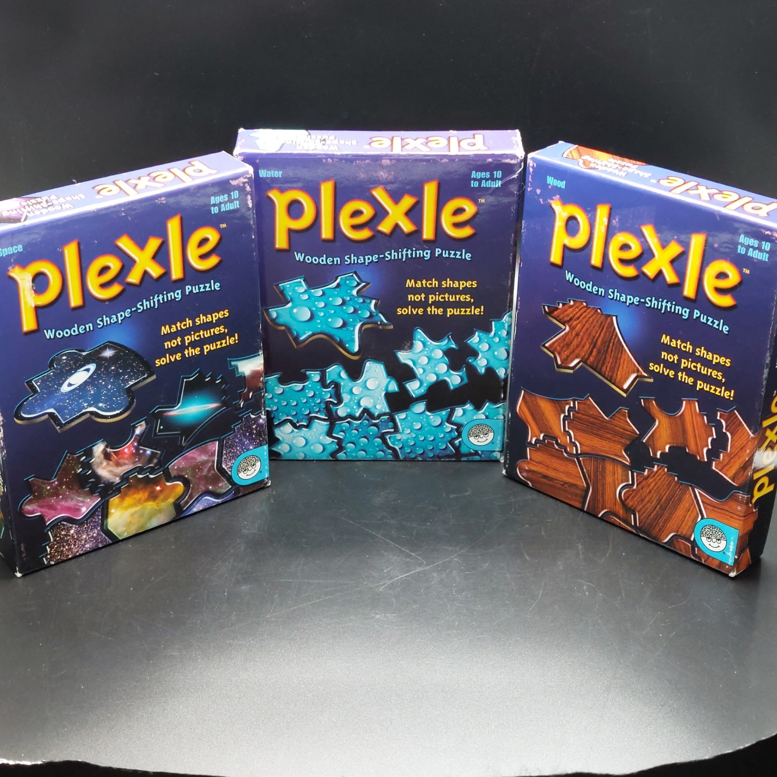 Set Of 3 Plexle Wooden Shape-Shifting Puzzles 2008 MindWare Board Game Complete