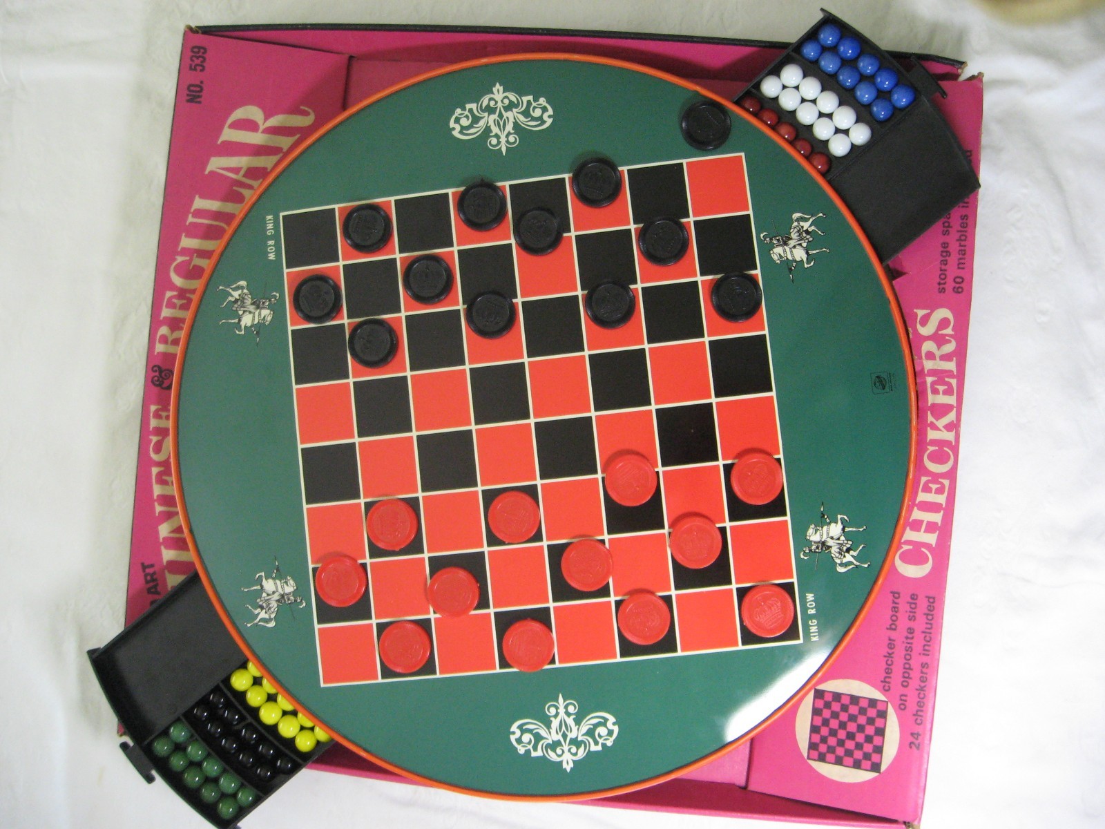 Ohio Art metal tin litho board CHINESE & REGULAR CHECKERS – complete w/ box