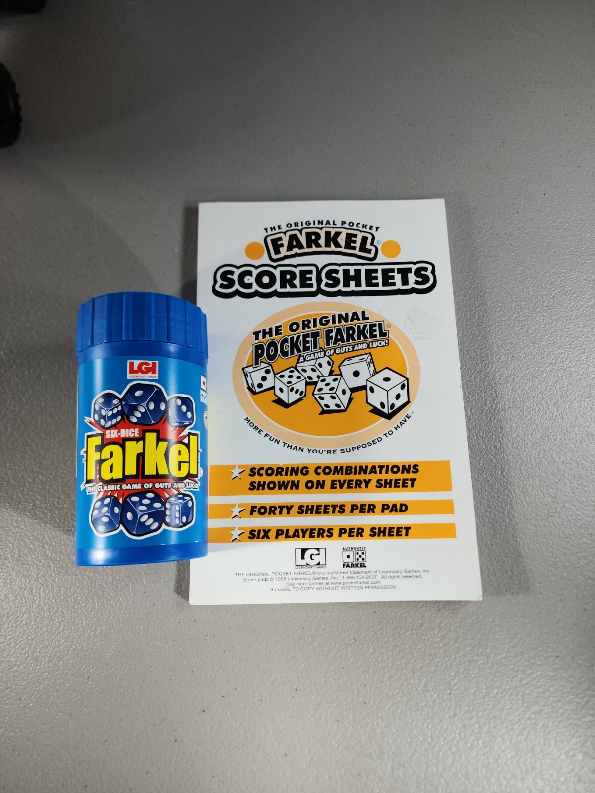 Legendary Games Six-Dice Farkel 2 to 8 Players Game with Score Sheets, COMPLETE