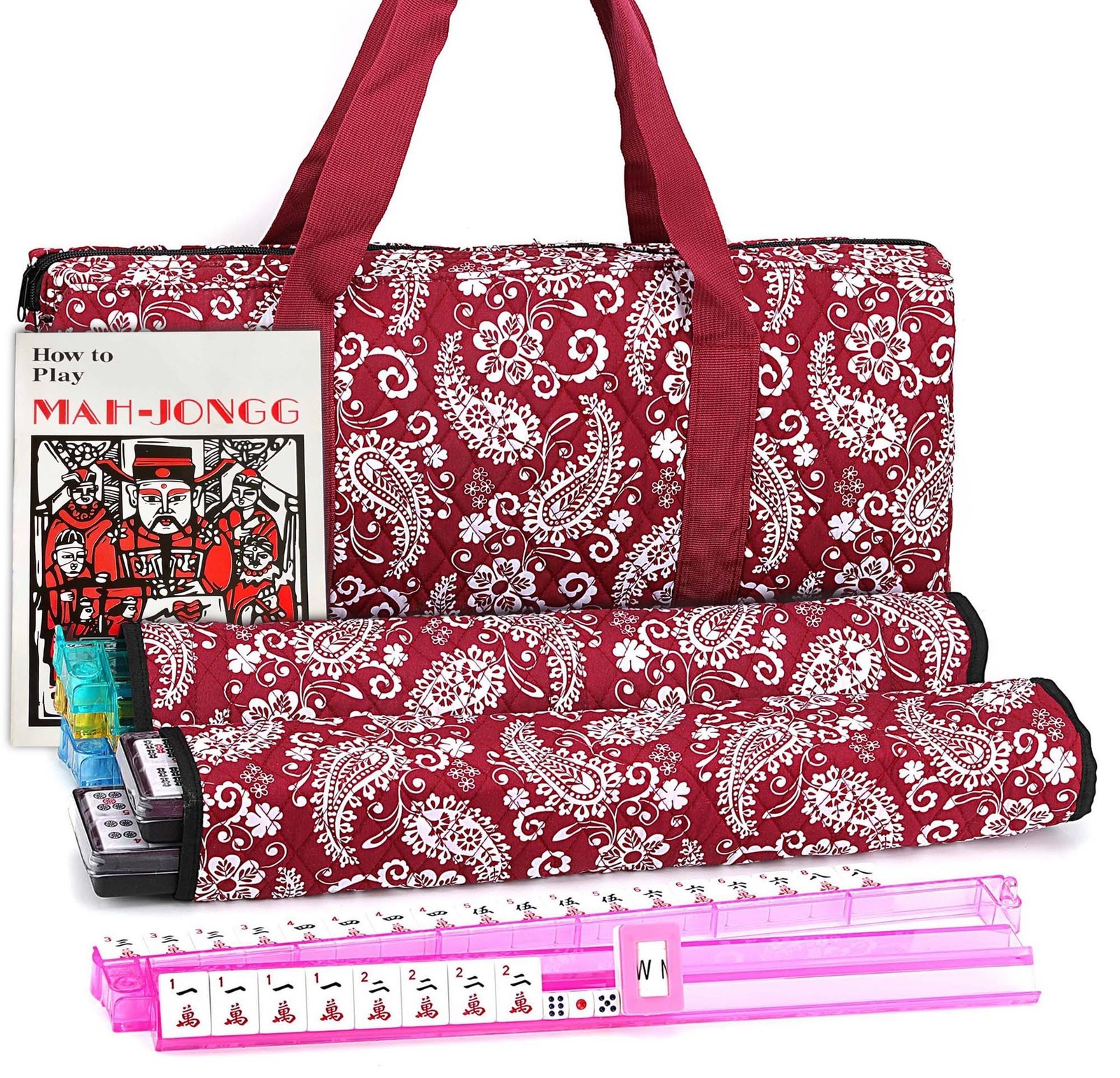 American Mahjong Game Set, Red Paisley Carrying Bag,166 Premium White Tiles, …