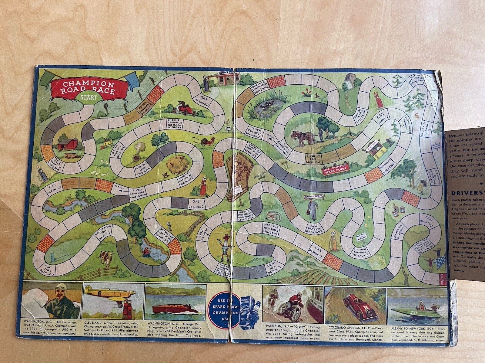 Vintage 1934 Champion Spark Plugs Road Race Game Advertising Rare Spinner