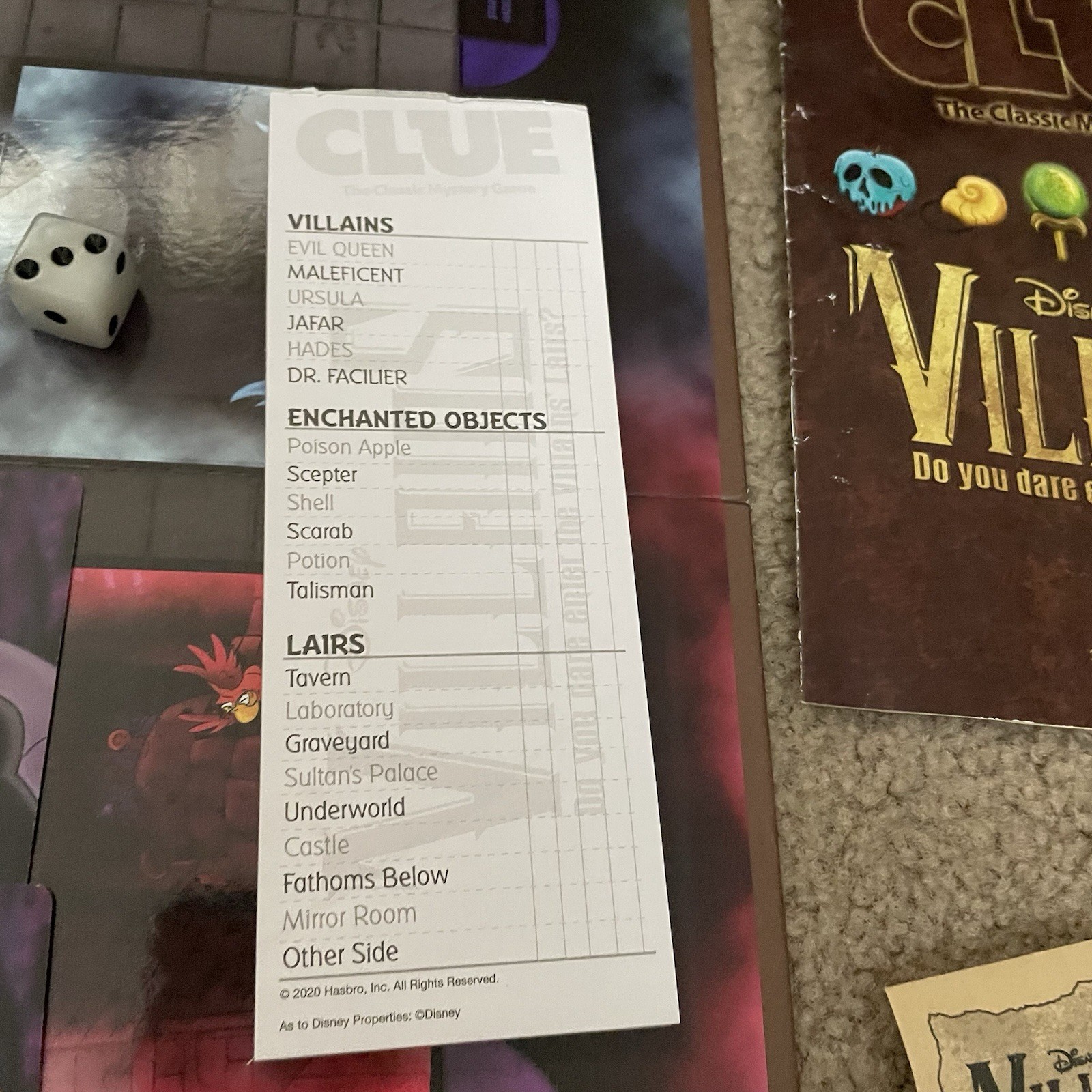 Disney Parks Edition Clue Villains Board Game Hasbro Exclusive COMPLETE