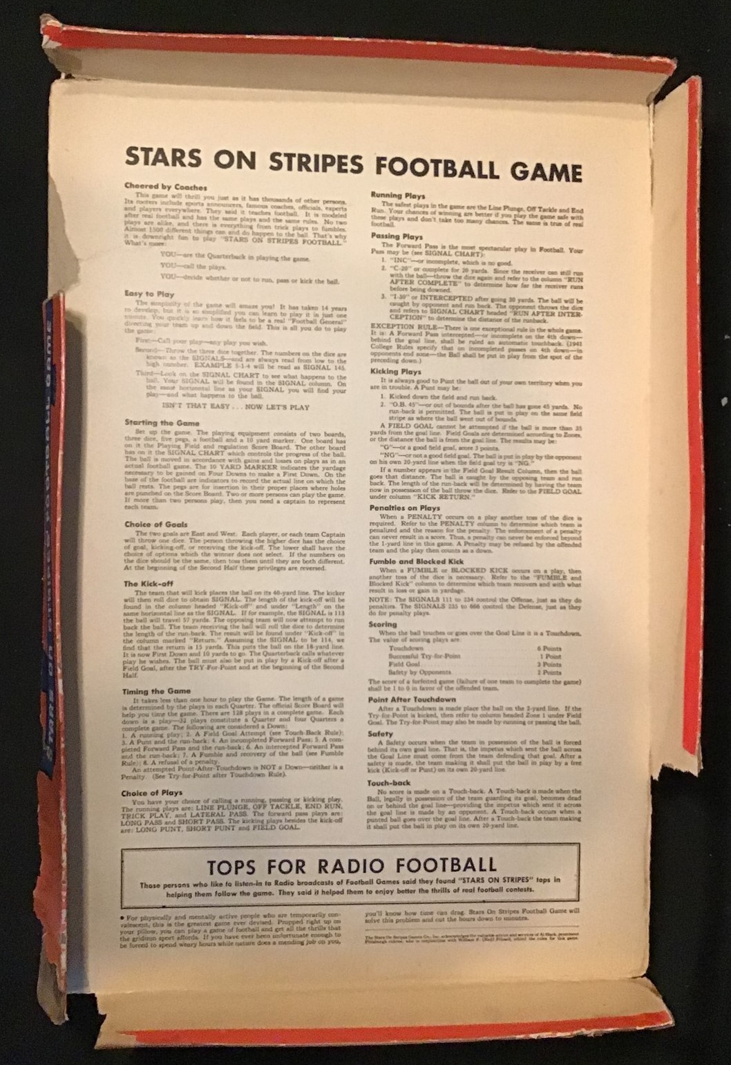 Stars on Stripes Football Games ~ Missing 1 Die ~ 1941 ~ OEJ