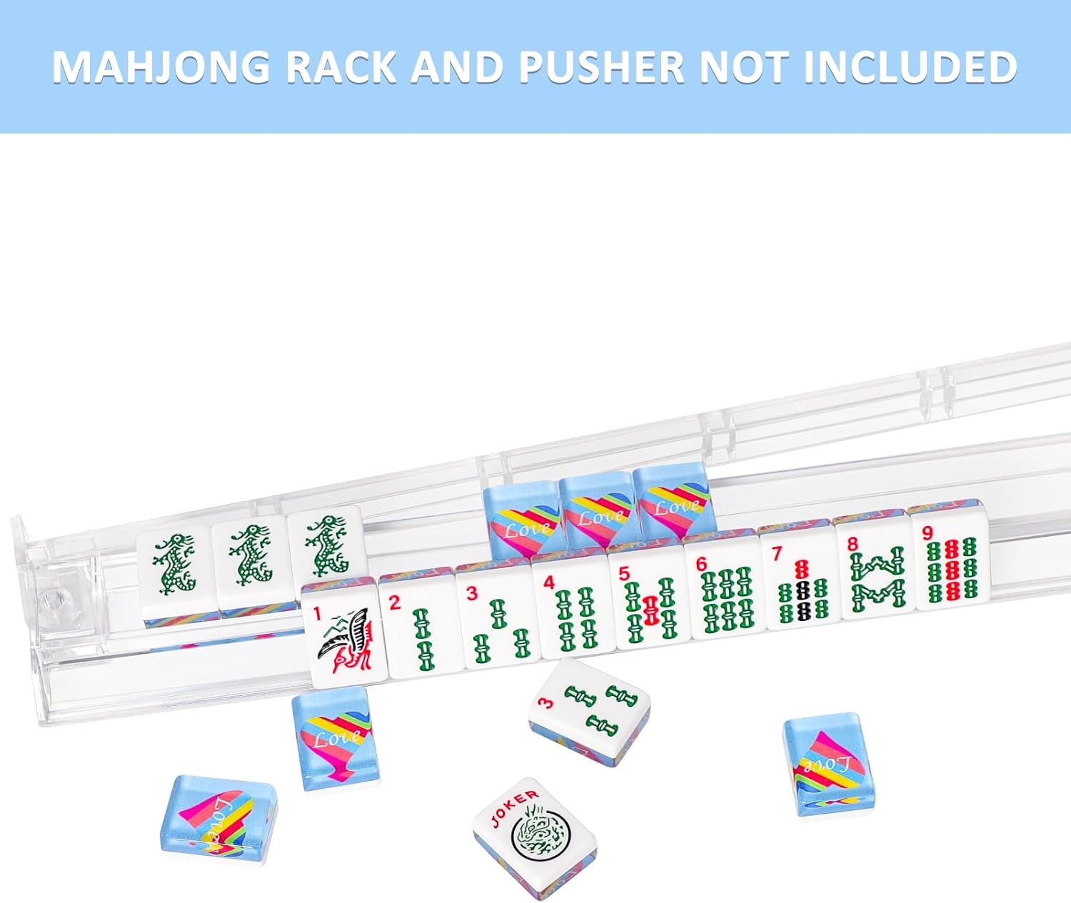 Set of 166 Acrylic American Mahjong Tile Set, Mahjong Game Set with 1.2” Blue Pr