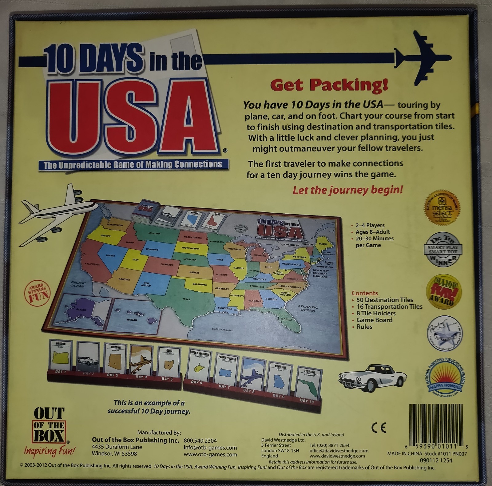 10 Days In The USA Board Game MENSA Family 2-4 Players NEW Traveling Ages 8+