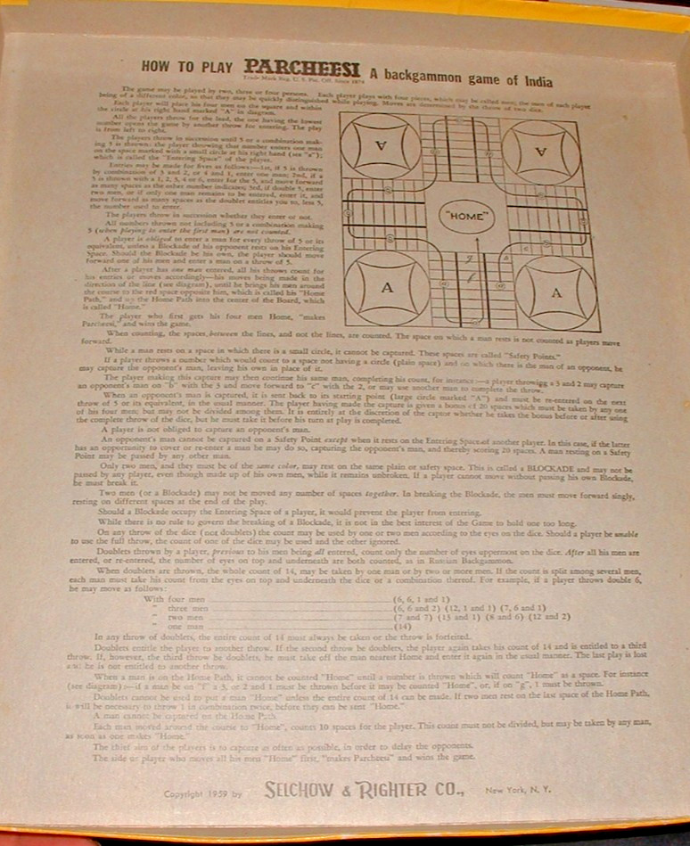 Vintage 1959 PARCHEESI JUNIOR NO. 200 SELCHOW & RIGHTER Complete Excellent