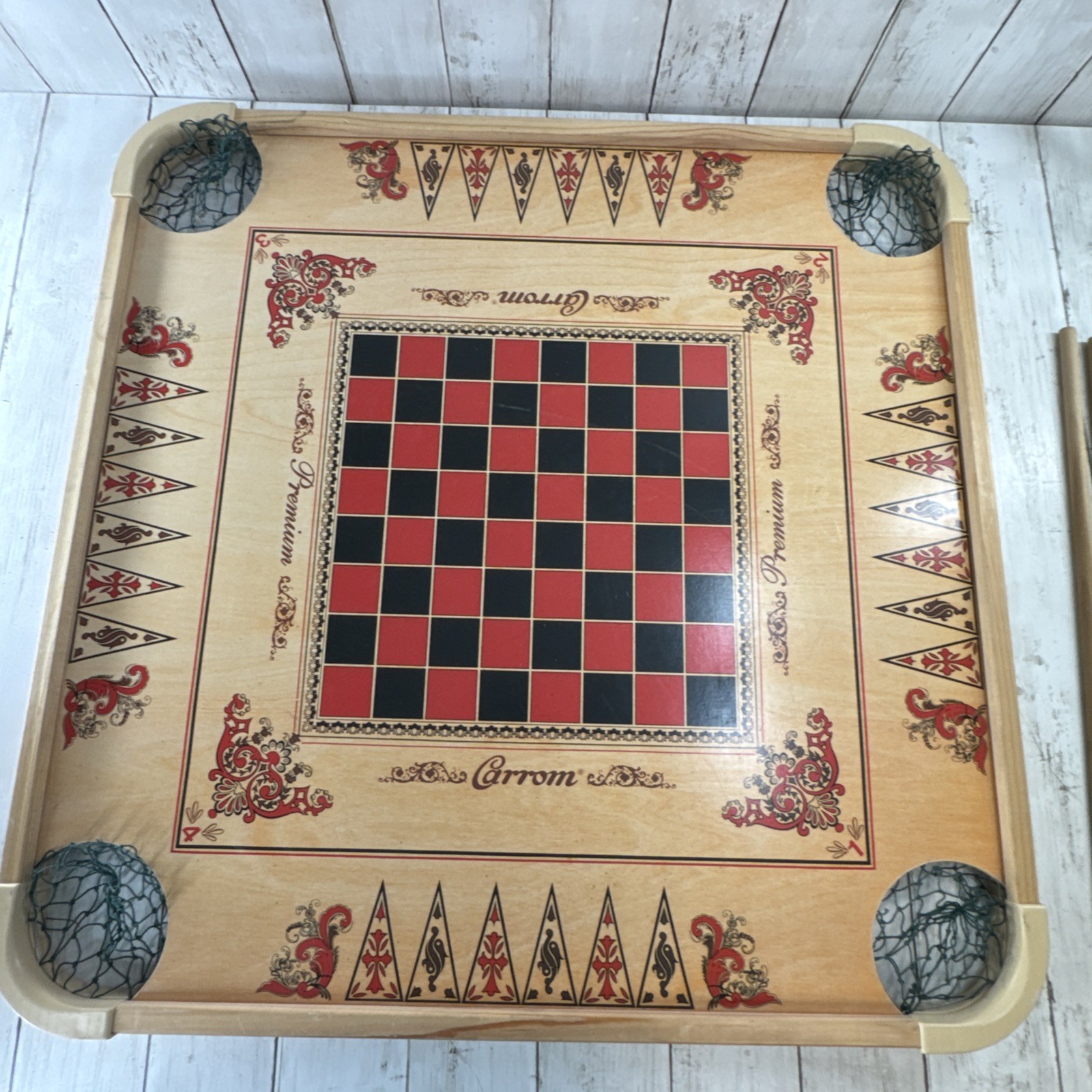 Carrom Gameboard Board Game 26×26 inch with 2 cue sticks and bag of pieces