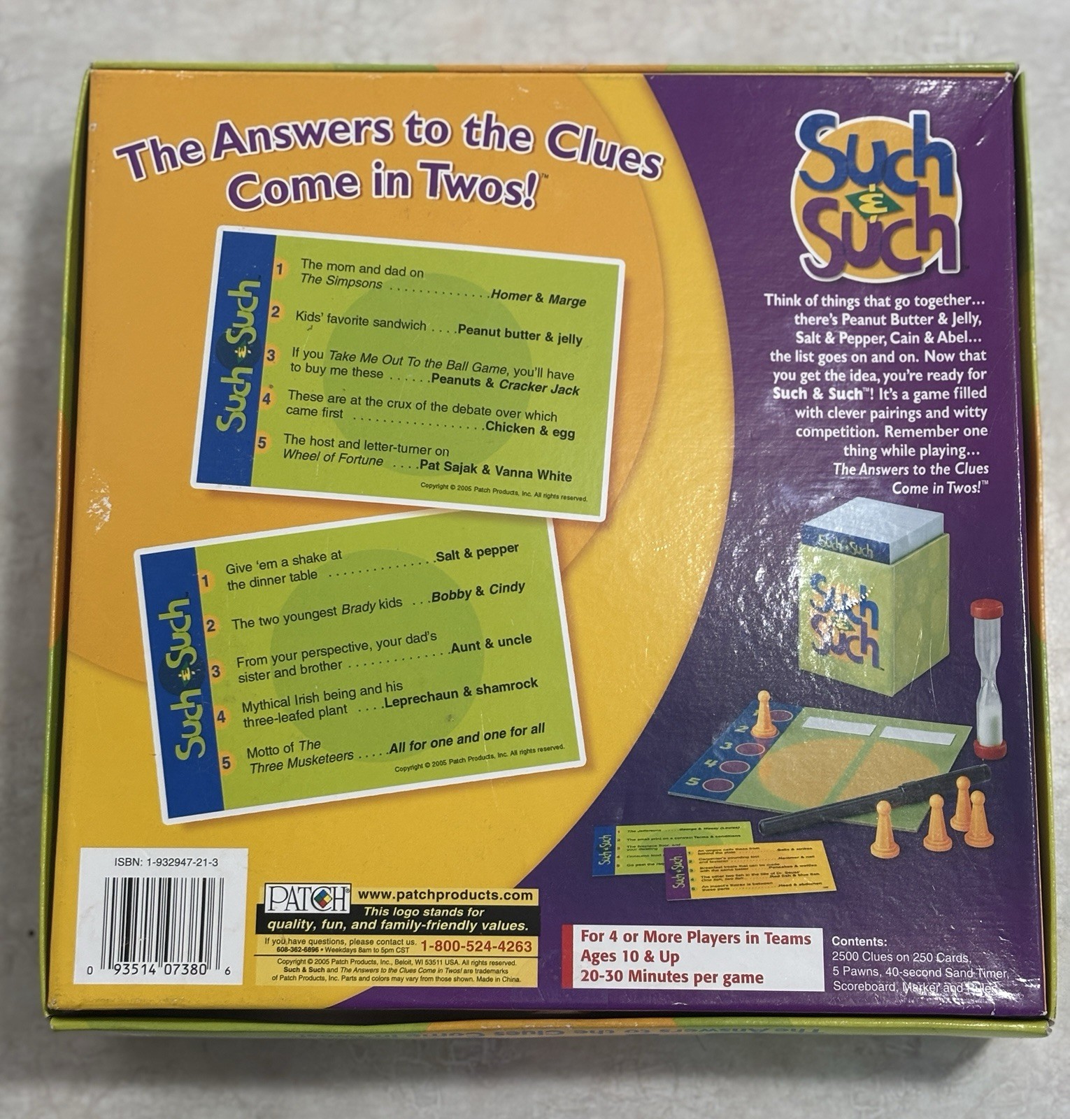 Such & Such Game-Patch Products The Answers To The Clues Come In Twos! Complete
