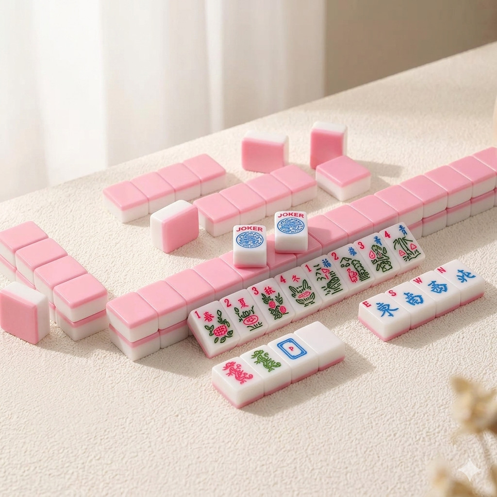 American Mahjong Set 166 Premium Melamine Tiles Pink Pastels Engraved with Joker