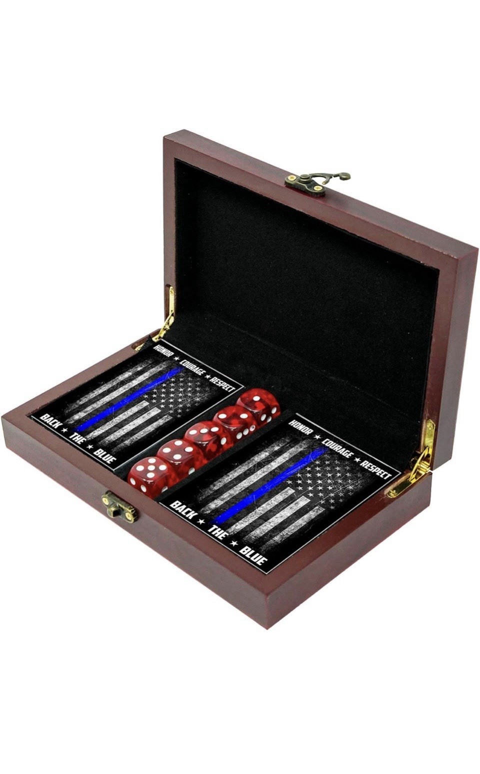 The Thin Blue Line Complete Card Game Set w/ Wooden Box, Cards and dice.
