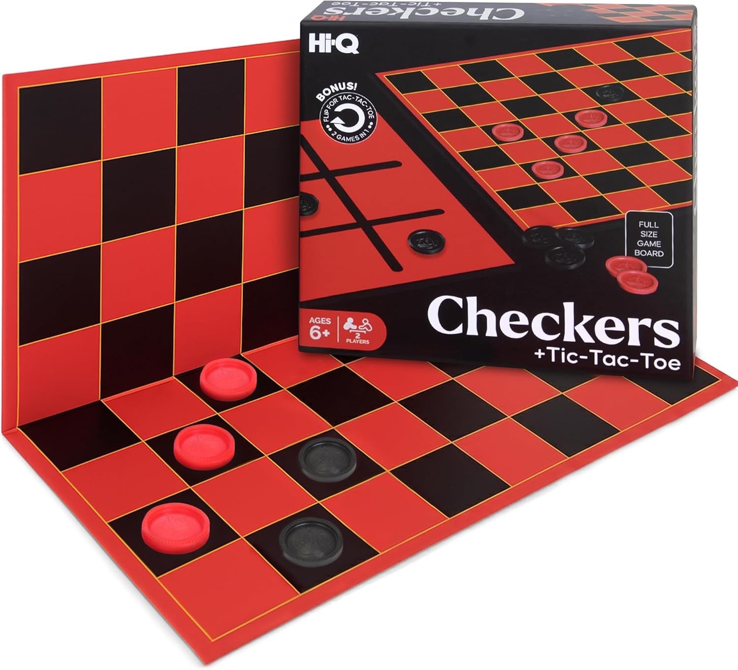 HI-Q Checkers & Tic-Tac-Toe Board Game Set – Classic Strategy for Kids & Fami…