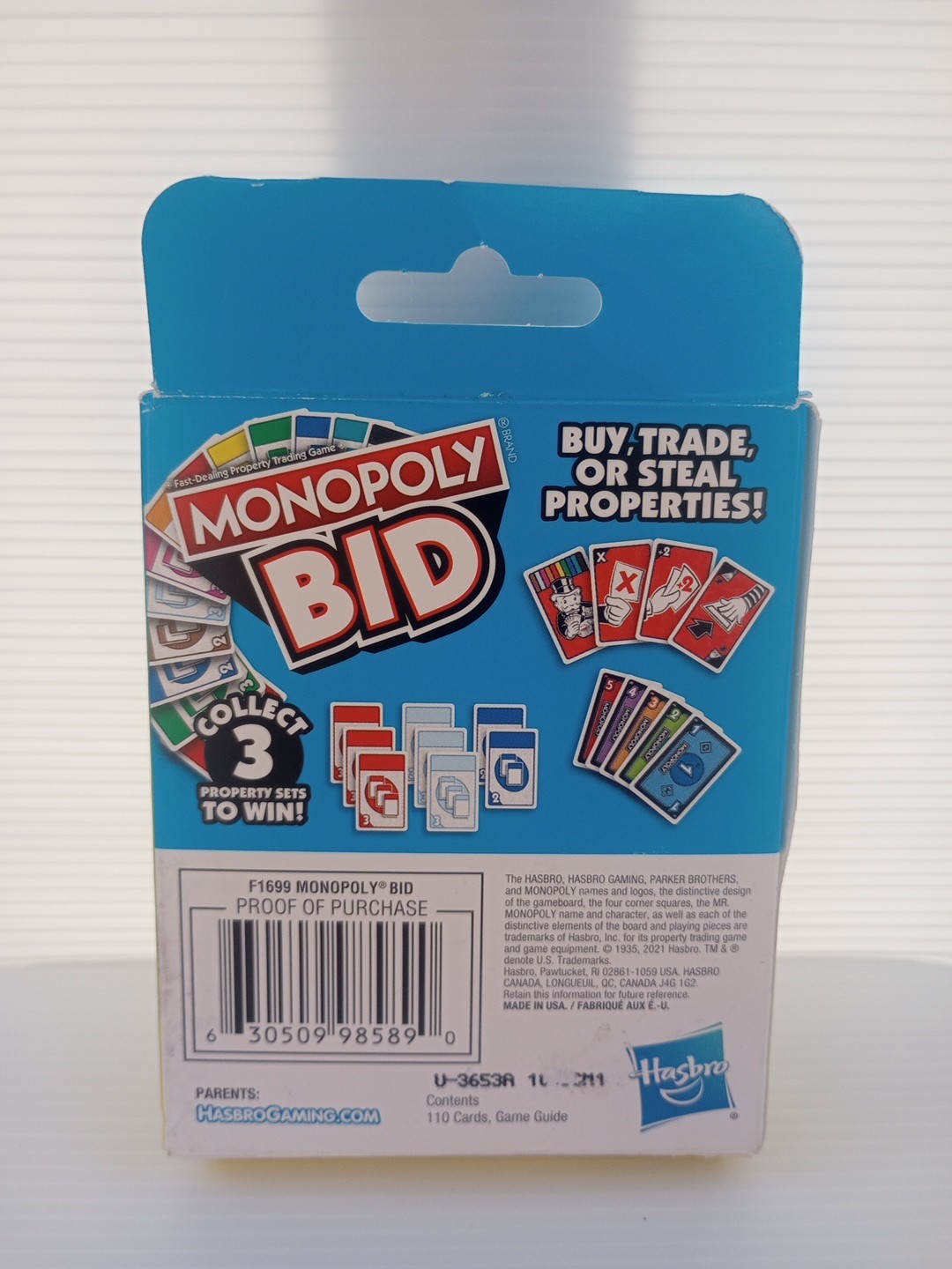Monopoly Bid Game, Quick-Playing Card Game for 4 Players