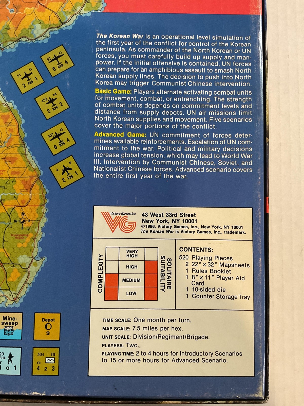 Vintage The Korean War Board Game 1986 Victory Games Inc. Unpunched