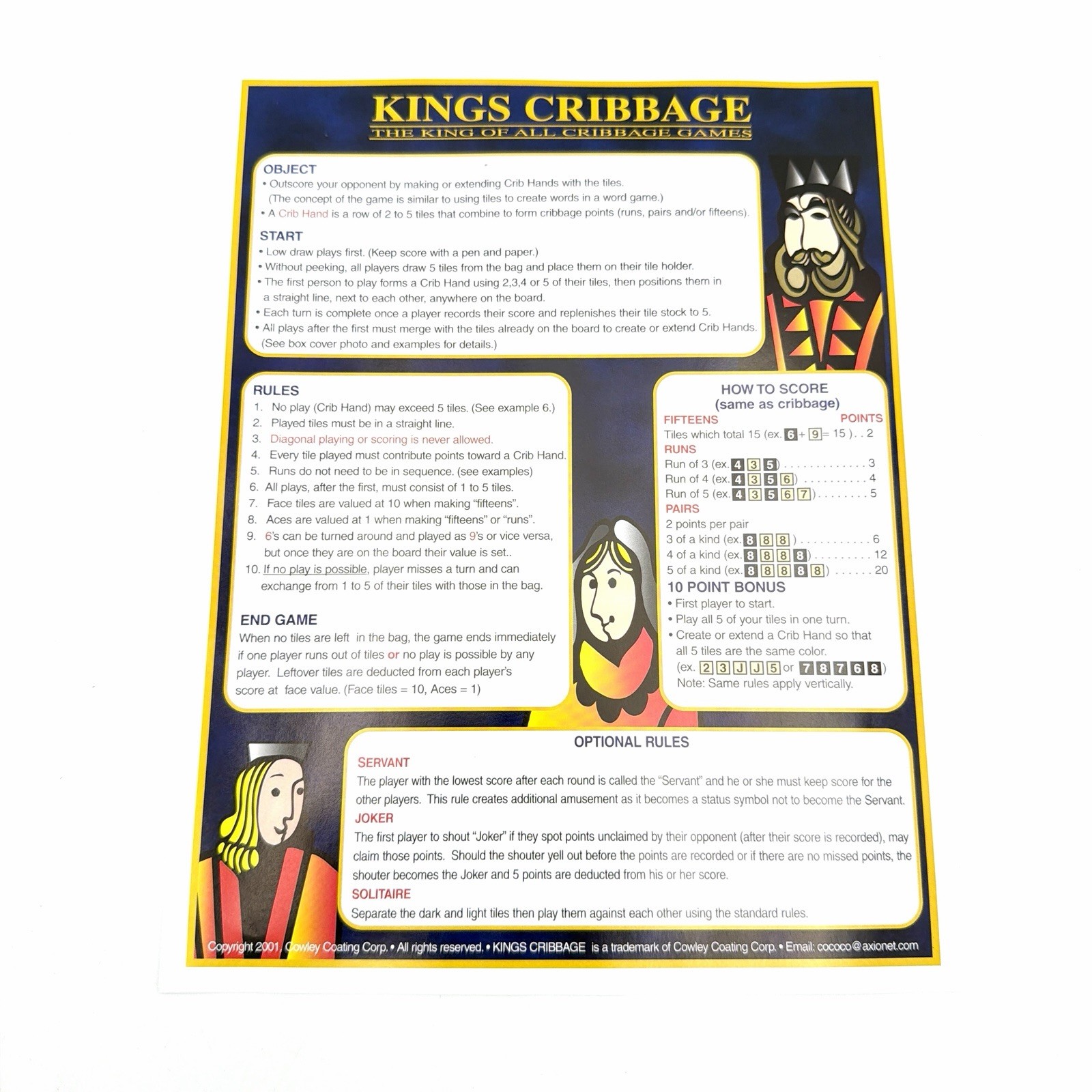 Kings Cribbage Royal Edition Board Game 100% Complete (2013, Everest) NEW – OPEN