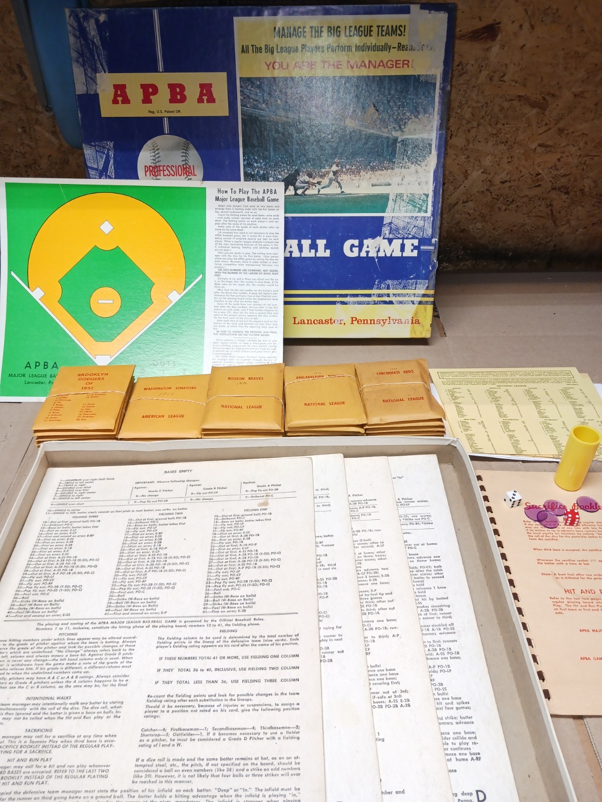 APBA MLB Baseball Game. All 16 Teams From 1901, NL Teams Only 1913, 1916, 1948.