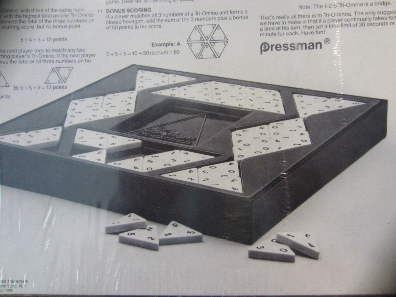 Deluxe Tri-Ominos Vintage 1978 Pressman Game Ivory Tone Crystalline Tiles NOS