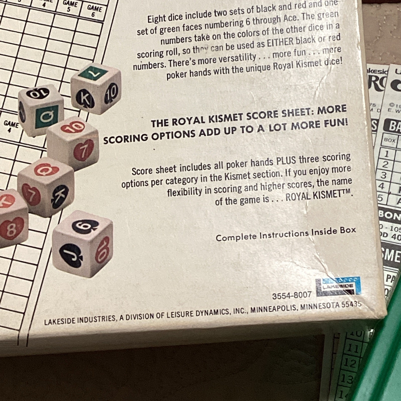 Royal Kismet Poker Dice Game Complete w Clean Score Pads Lakeside 1974