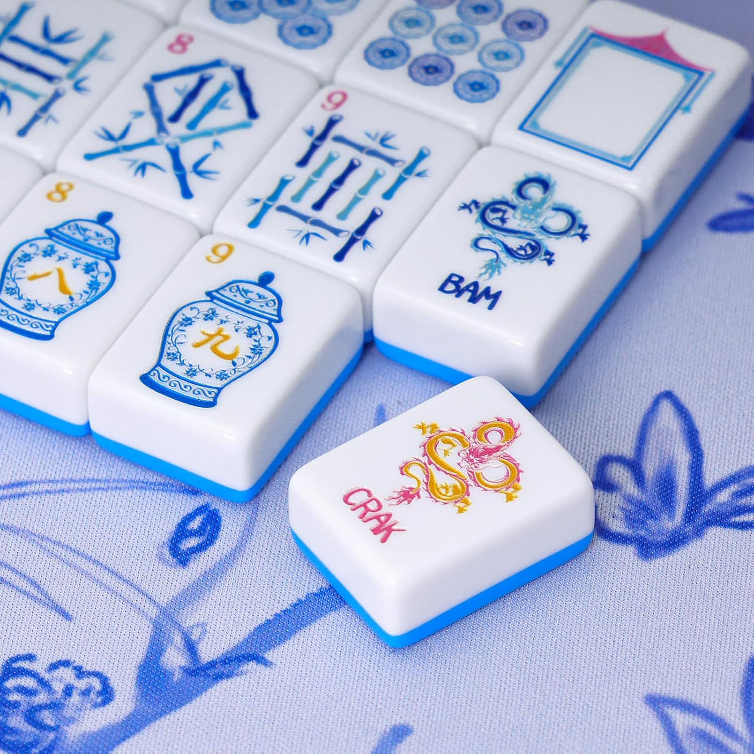 Light Blue American Mahjong Tile Set(1.2″), 160 Engraved Tiles with Mahjong Tile
