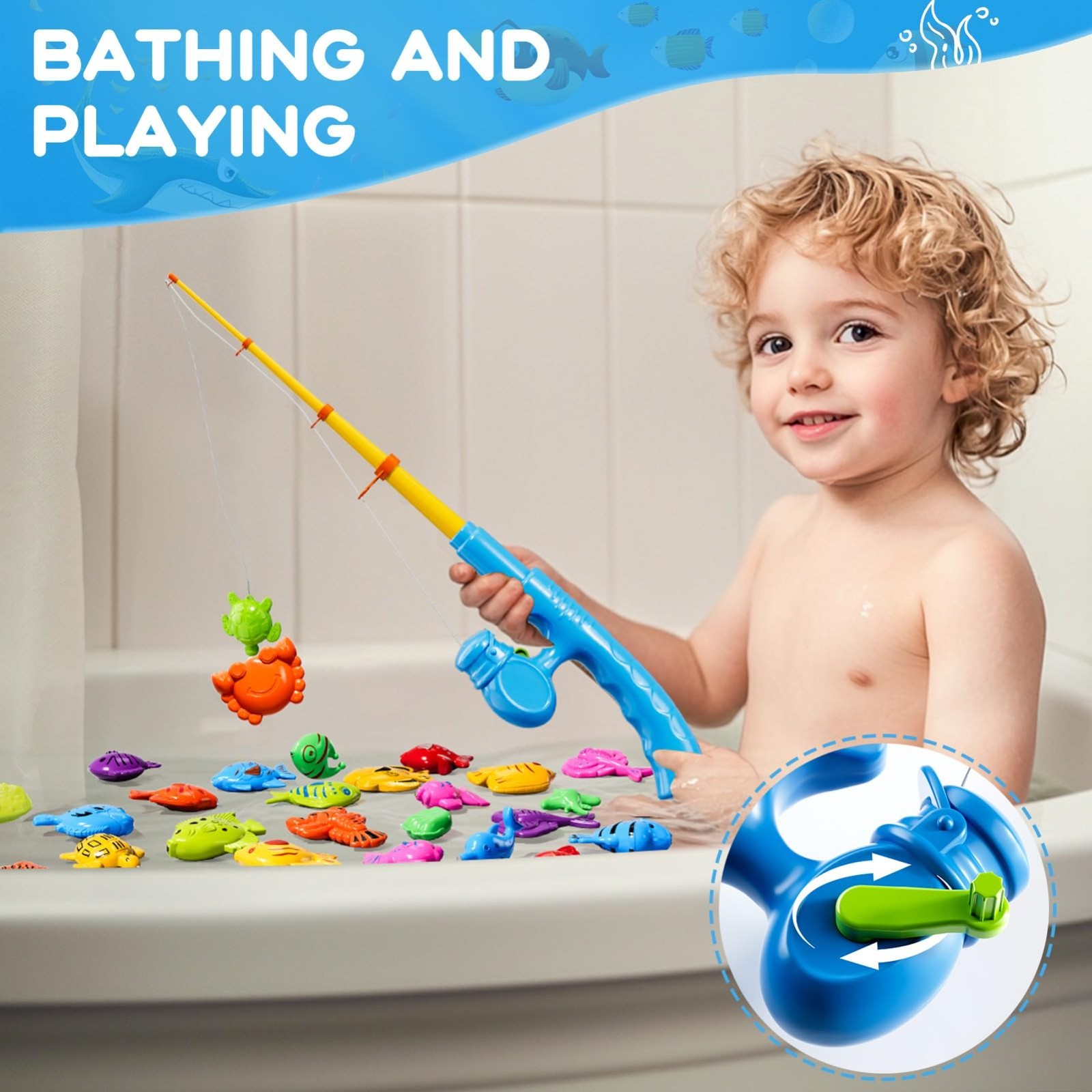 Magnetic Fishing Game Toy for Kids 3-8, Water Table Bathtub Pool Fun, Floating F