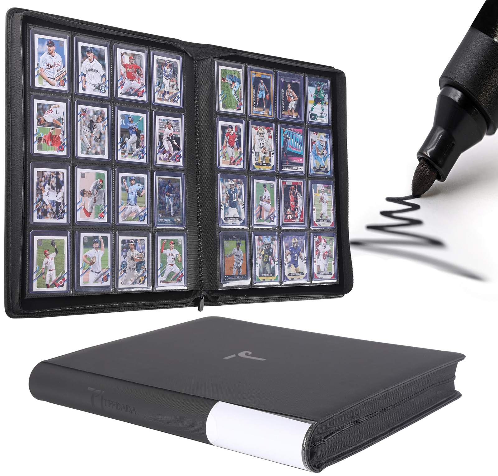Top Loader Binder for Cards, 16 Pocket, Holds Up to 640 Large, Black