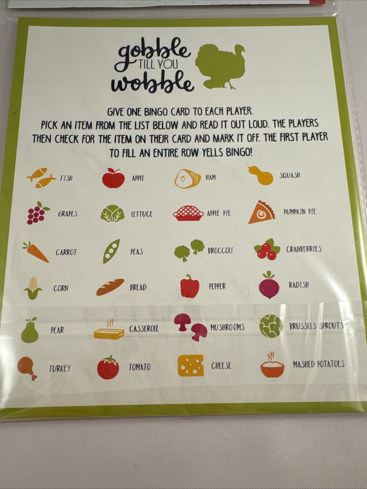 GOBBLE TILL YOU WOBBLE Thanksgiving Bingo Cards Set of 12 NEW Family Game Kids