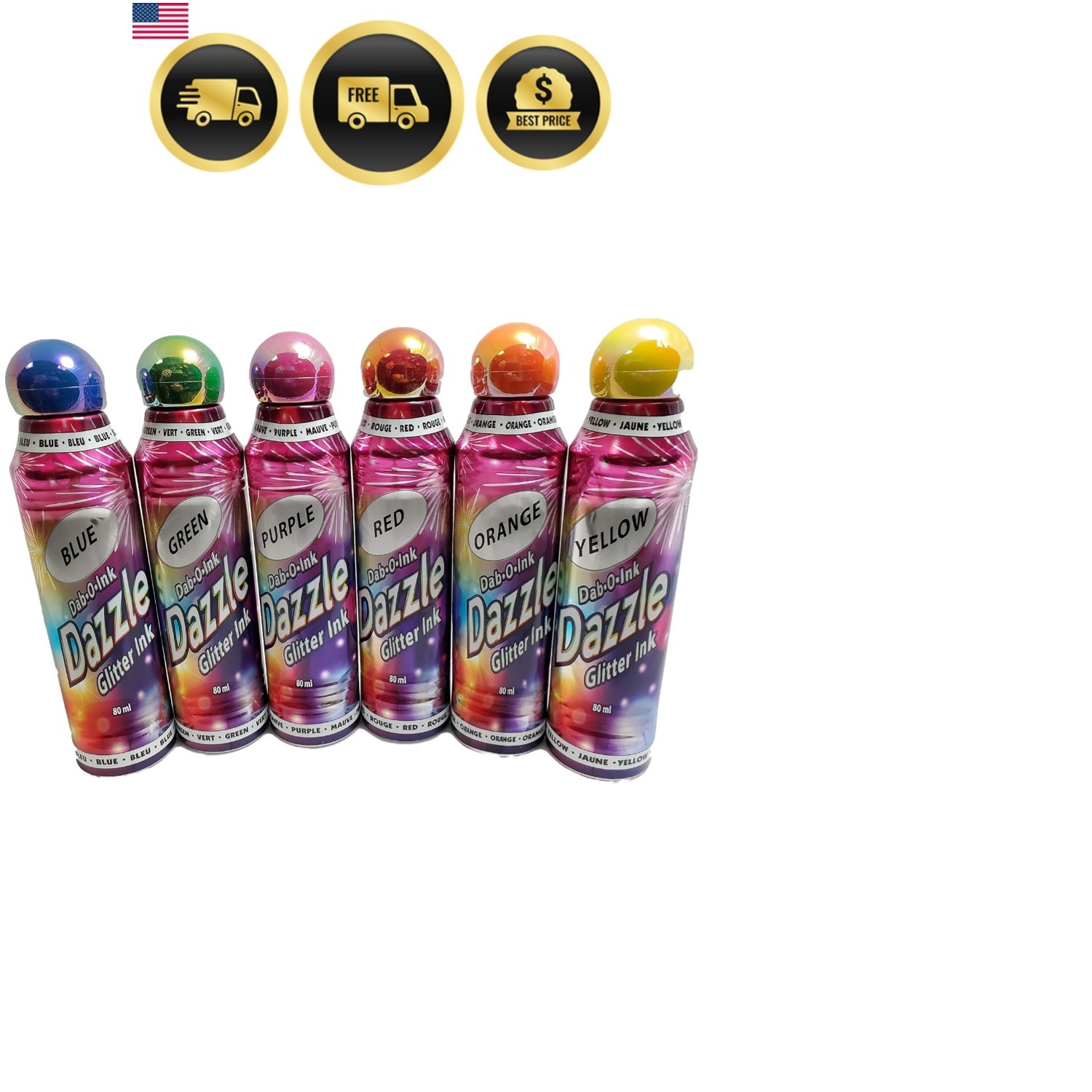 Dazzle Glitter Bingo Dauber/Dabber Ink 6-Pack Mixed Colors