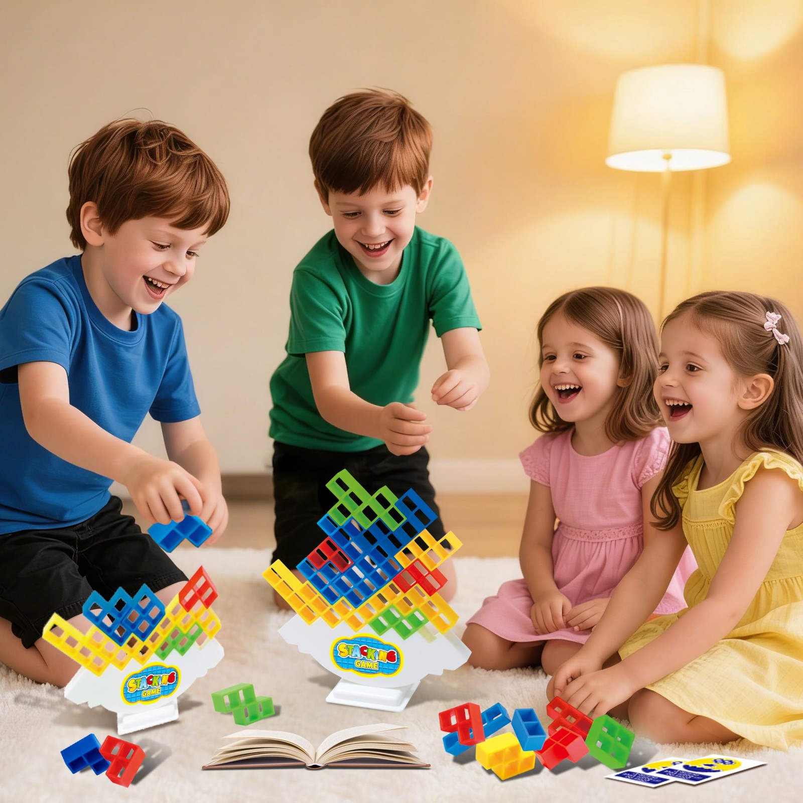 72Pcs Tetris Style Stack Game for Kids & Adults w/66 Challenge Cards, STEM Bu…