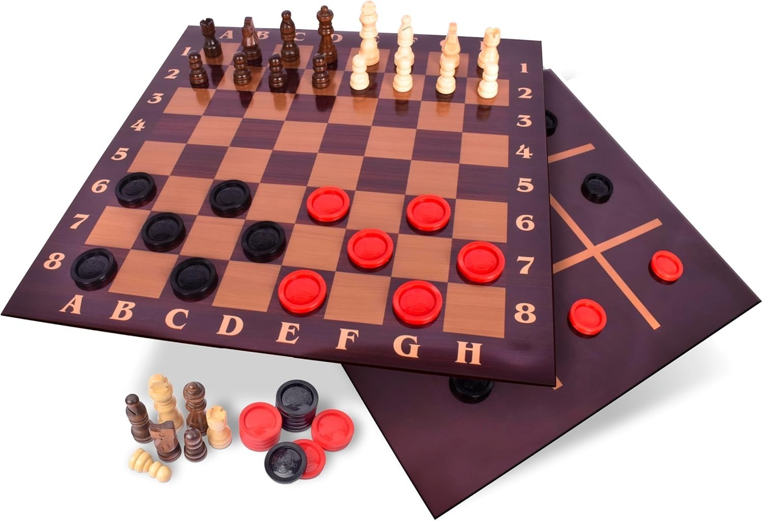 Games 3-in-1 Game Set, Chess, Checkers & Tic Tac Toe with Reversible Board an…