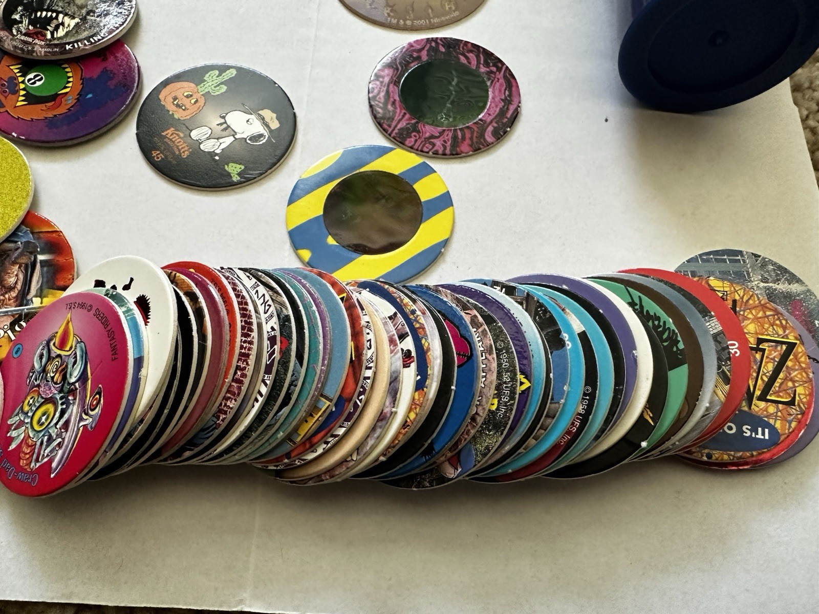 Vintage POG Pogs and Slammers HUGE LOT Plastic Slammers with Various POG Caps