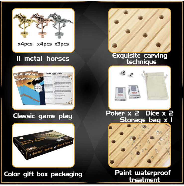 Jyquorp Horse Race Board Game Racing Game Thickened Solid Wood.NEW FREE SHIPPING