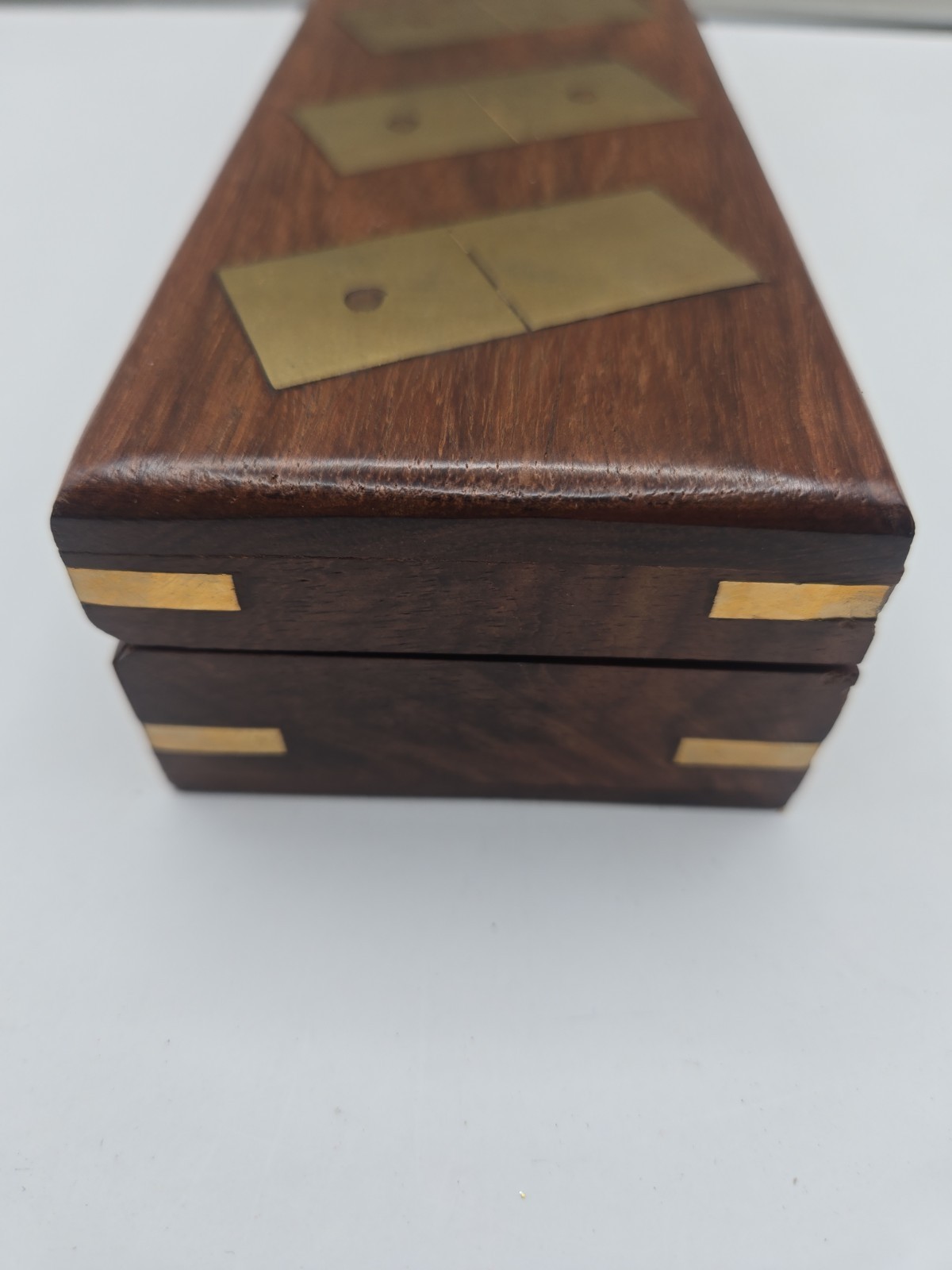 Double Six Wood Dominoes Set w Brass Inlays in Wooden Case With Latch Rare!