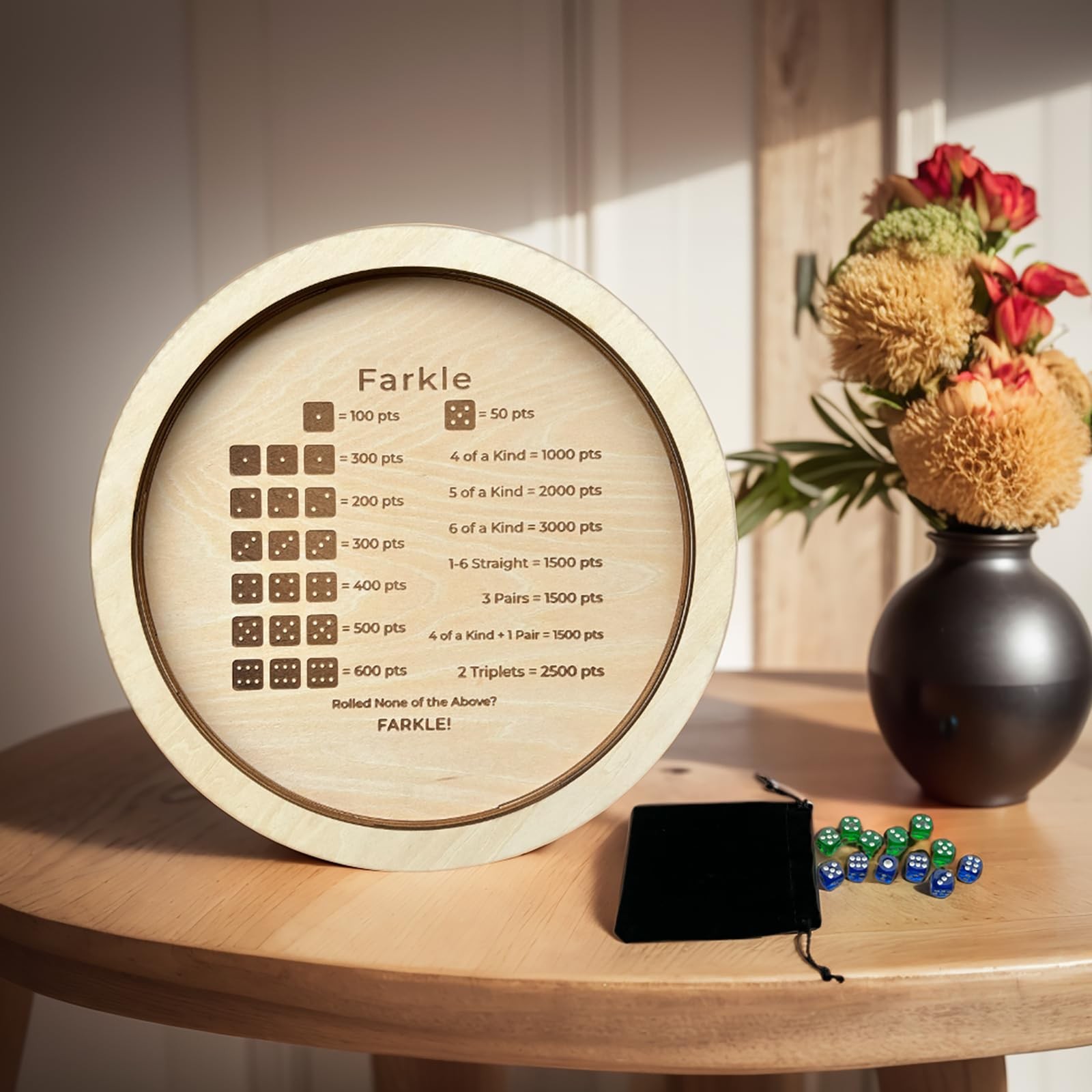 Farkle Dice Tray, Farkle Dice Game with Tray and 2 Sets of 6 Dice, 12″ Wooden…