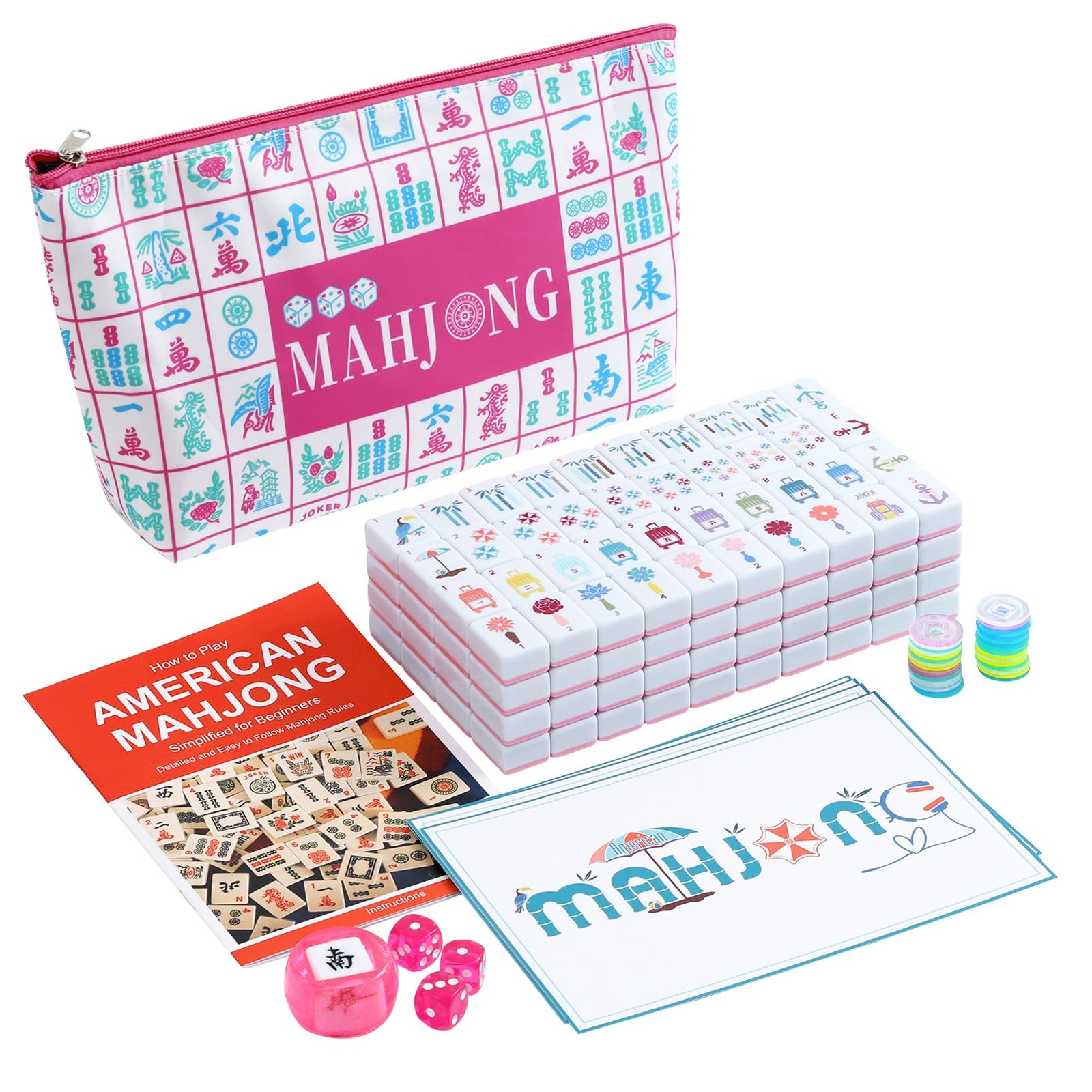 My Mahjong Trove 160 Pink Printed American Mahjong Game Set Carrying Bag And