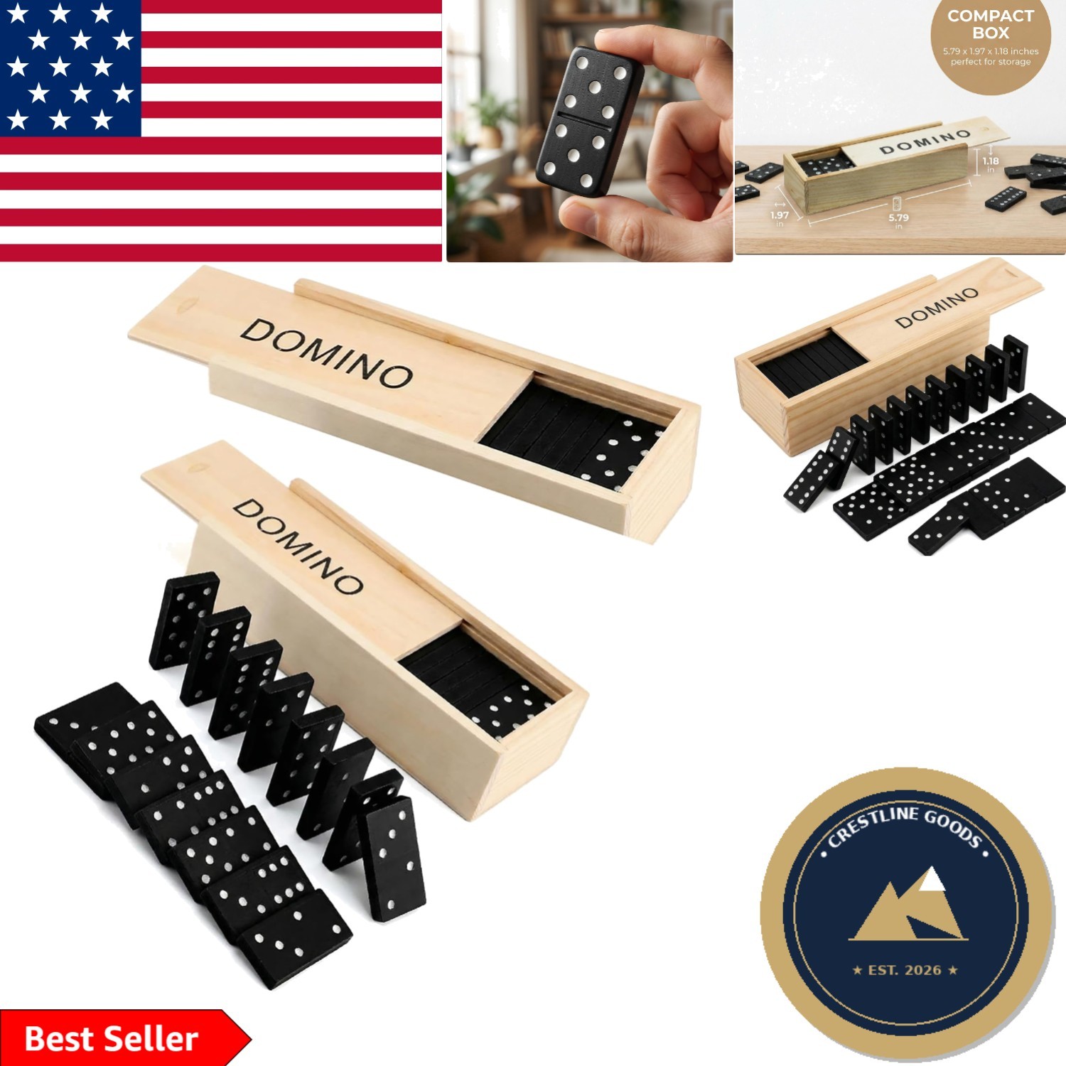 Mini Wooden Dominoes Set for Adults – Double 6 Game in Portable Wooden Case