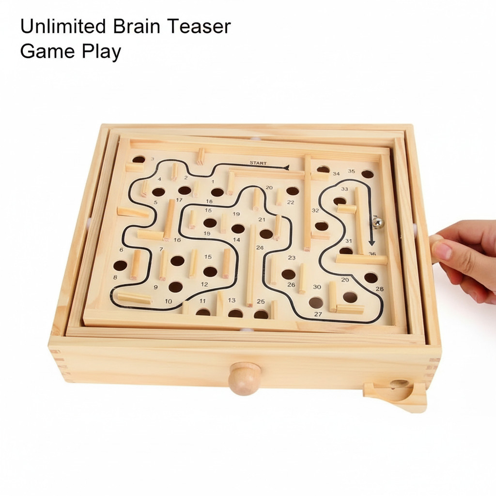 Wooden Marble Maze Labyrinth Tilt Balance Dexterity Puzzle Game Board Brain Game