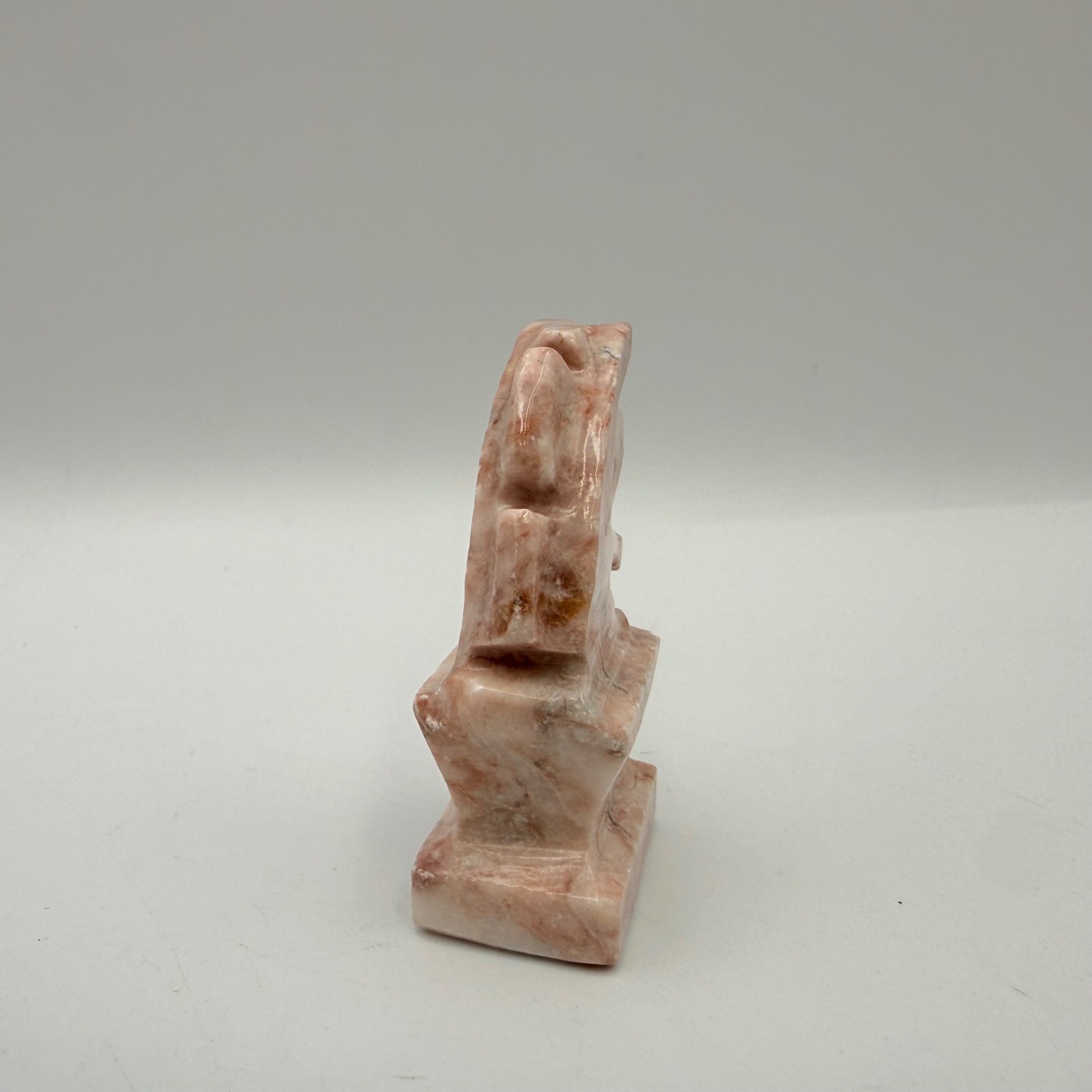 Vintage Pink Soapstone Knight Chess Piece Hand Carved Marbled Stone Figurine