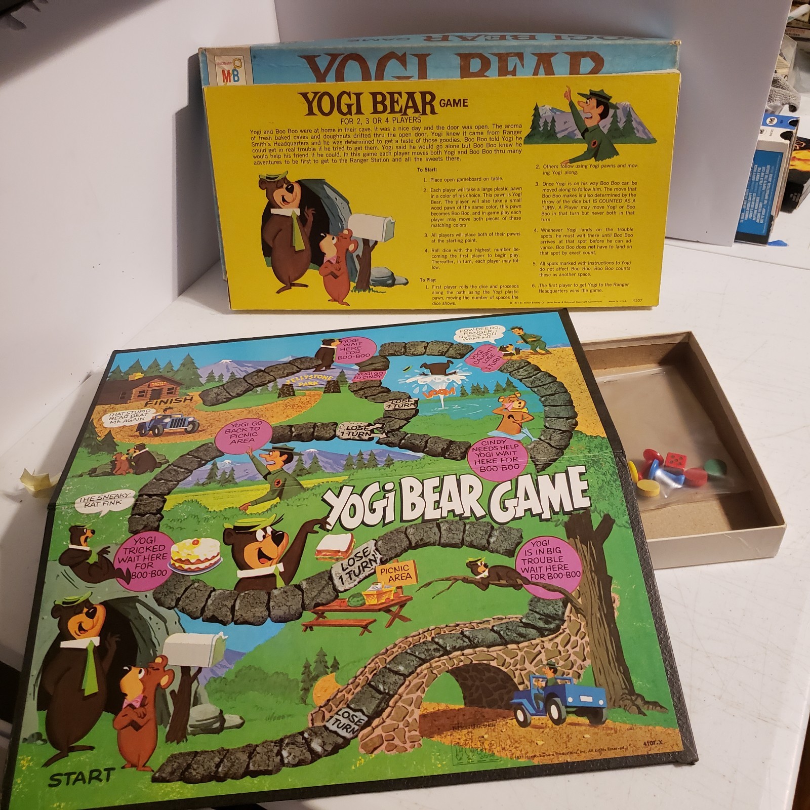 1971 Yogi Bear Board Game Vintage Milton Bradley 4107 Pieces In Picture Includ