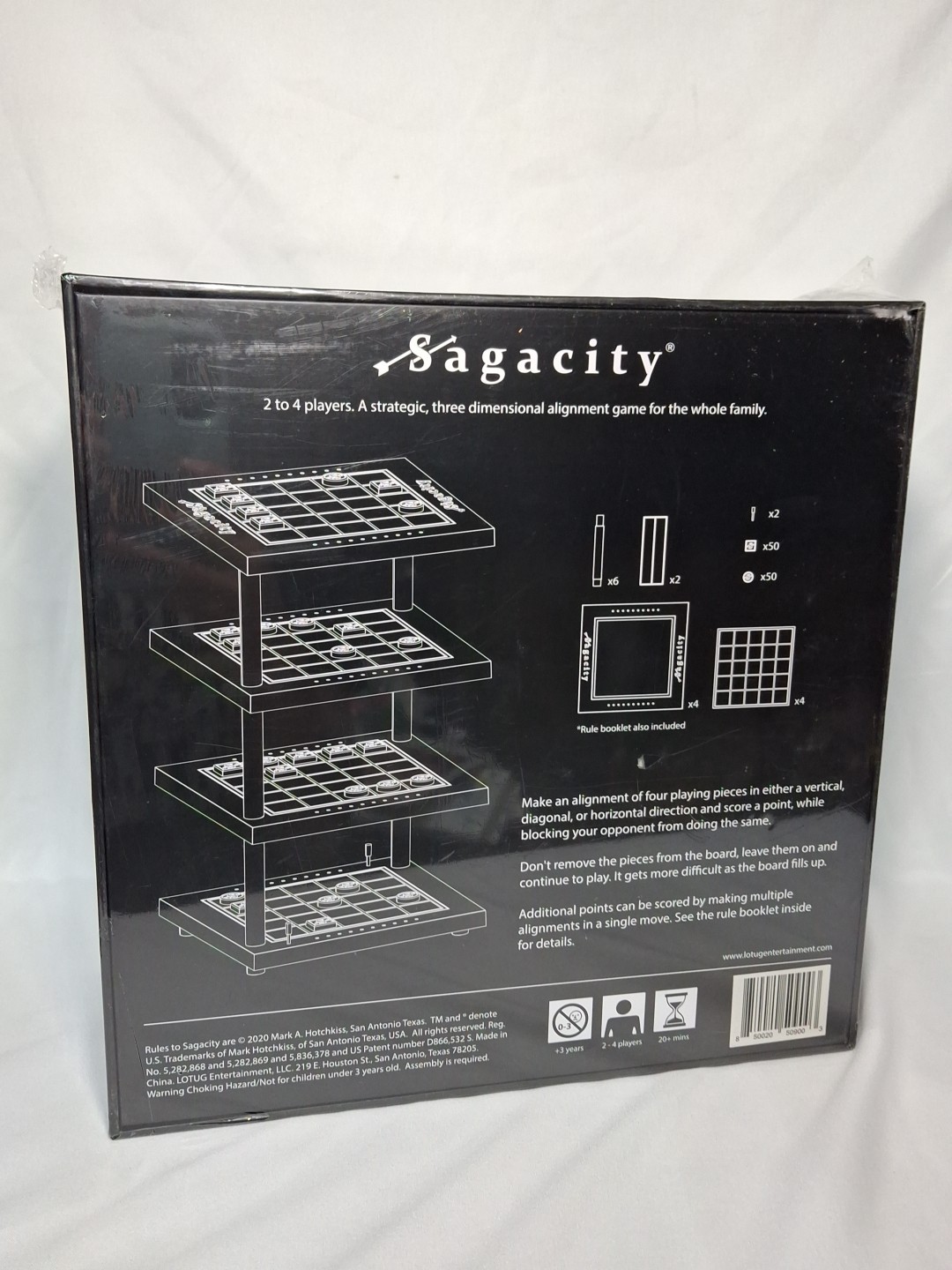 Sagacity Strategic Board, 3D alignment Game, 2-4 Players, 3+ Years. Black Box