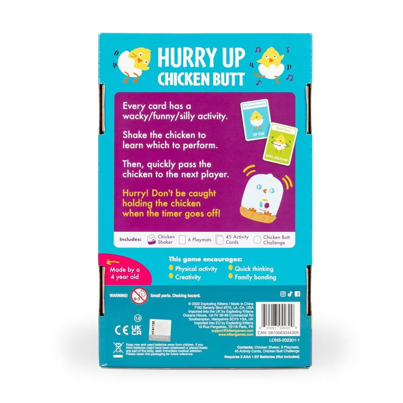Exploding Kittens Hurry Up Chicken Butt 2-6 Players – Ages 4+ -Social Skill Game