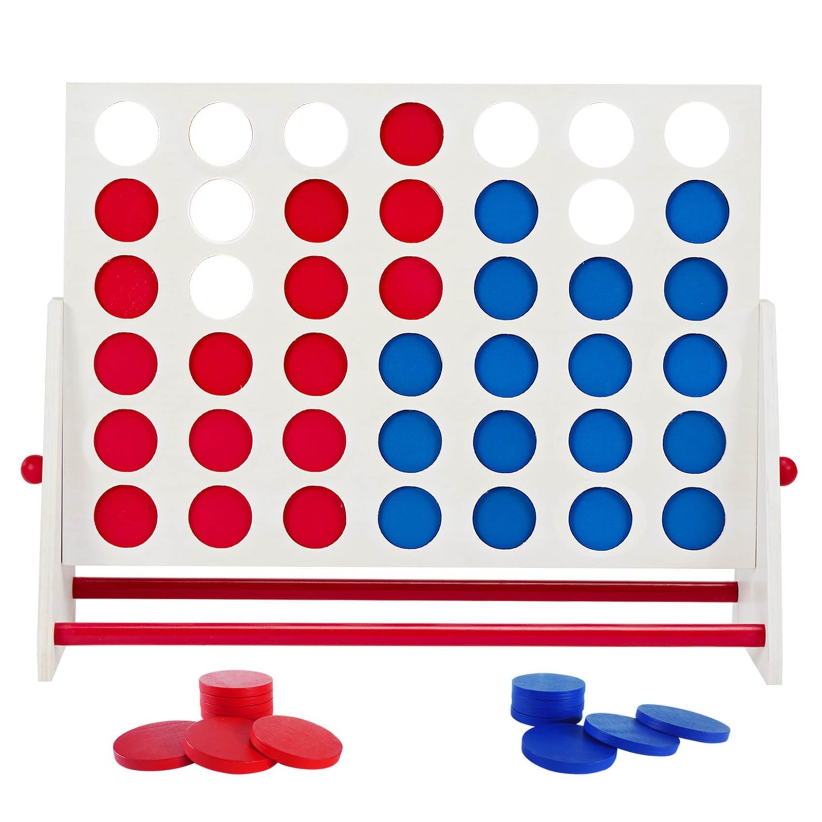 Portable Wooden 4 in a Row Game, Classic Wooden 4-to-Score Game Set with Coin…