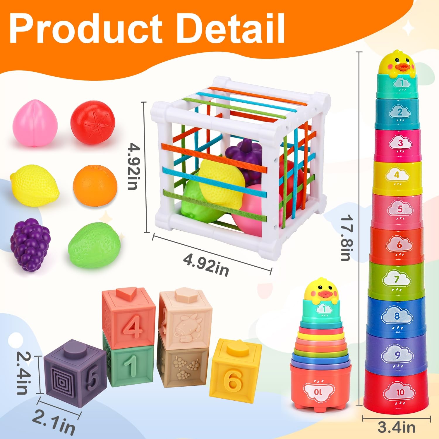 Stacking Cups Blocks Shape Sorters Baby Toys 6-12-18 Month Infant 0-6 6-9