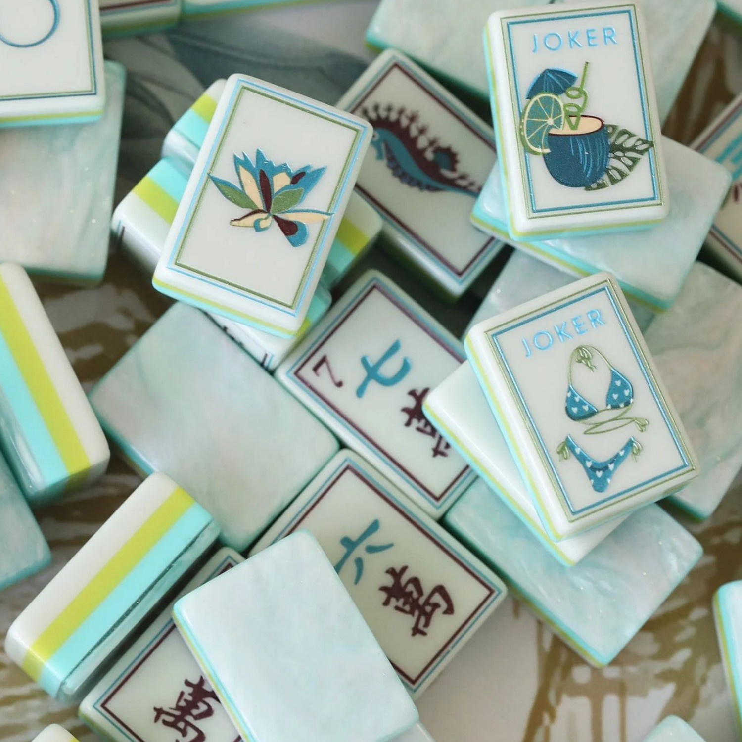 Engraved American Mahjong Tiles set ,160 Prestige Costal Seas & Coral
