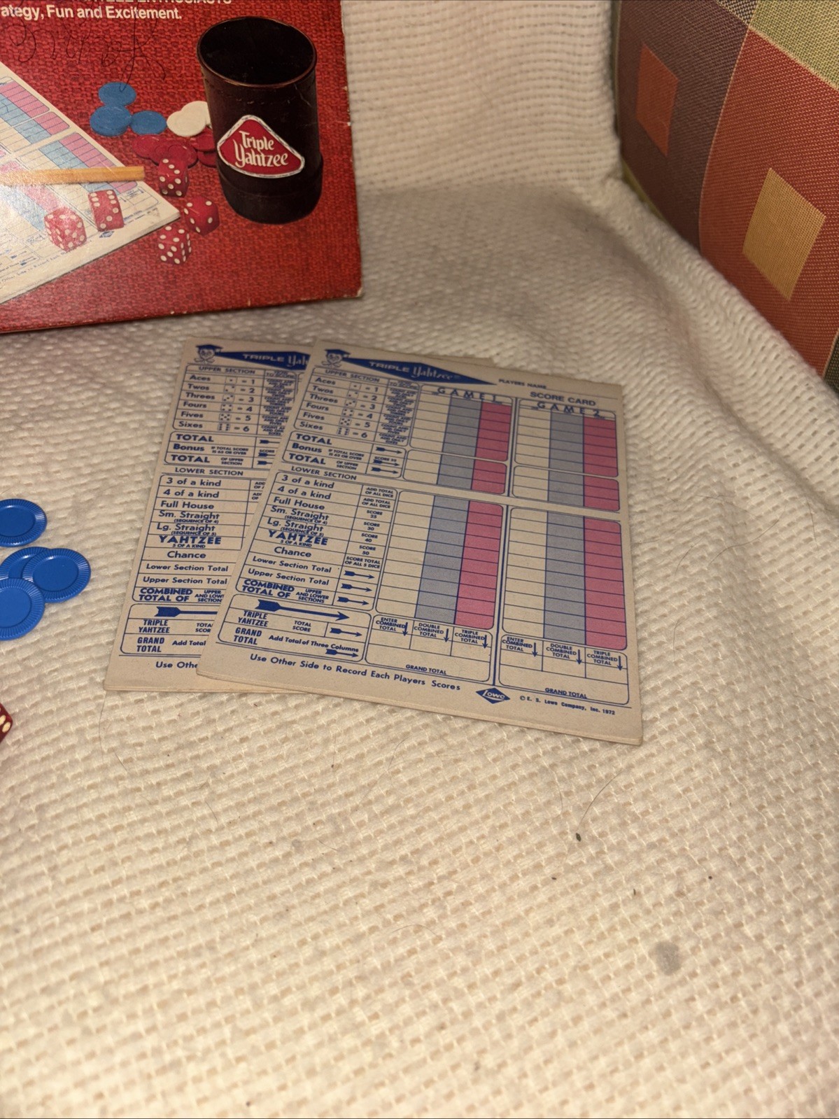 Vintage 1973 Triple Yahtzee Dice Game, No Instruction Book, Multiple Score Pads