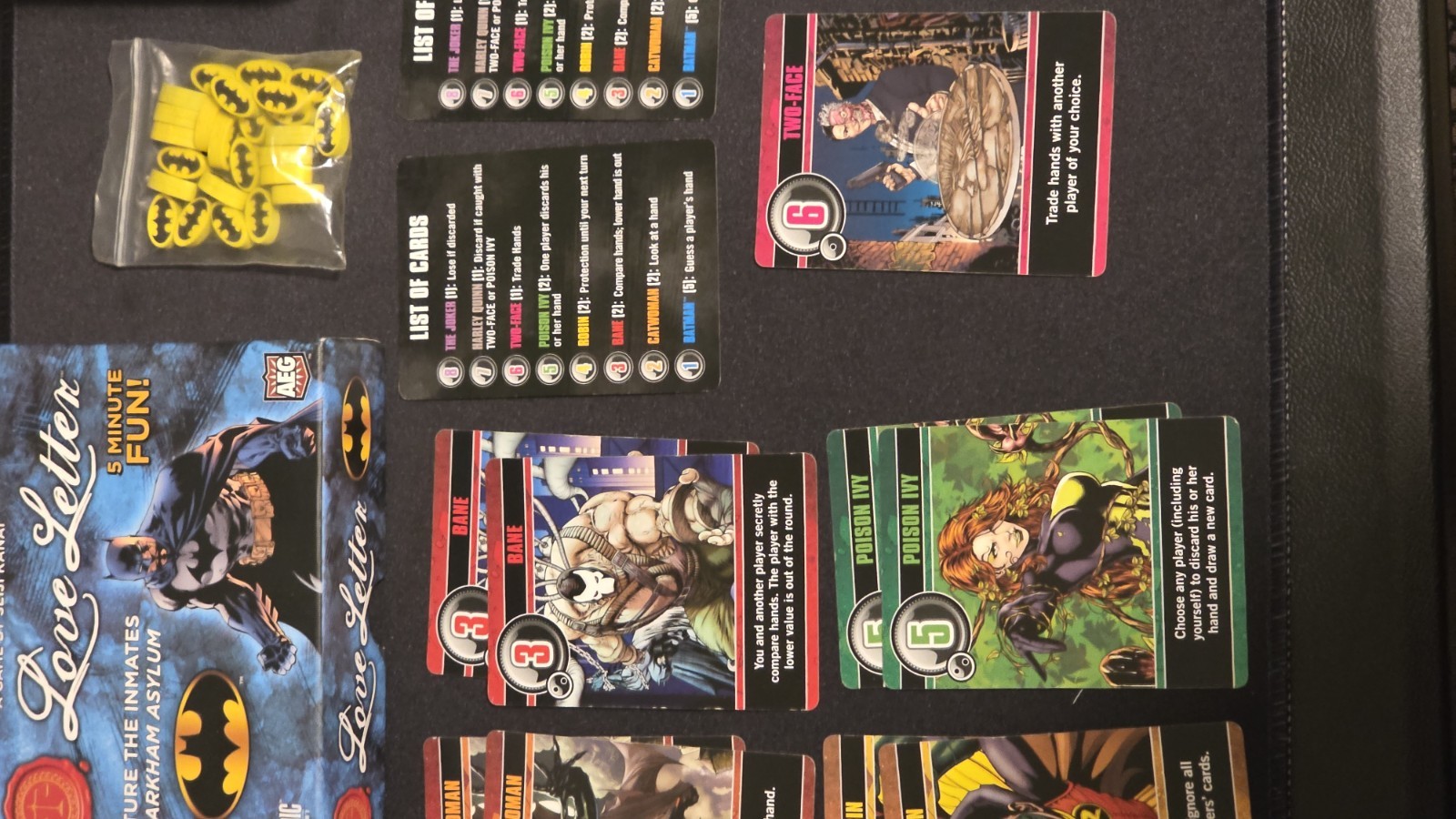 AEG LOVE LETTER BATMAN EDITION BOARD GAME 100% Complete A Game By Seiji Kanai